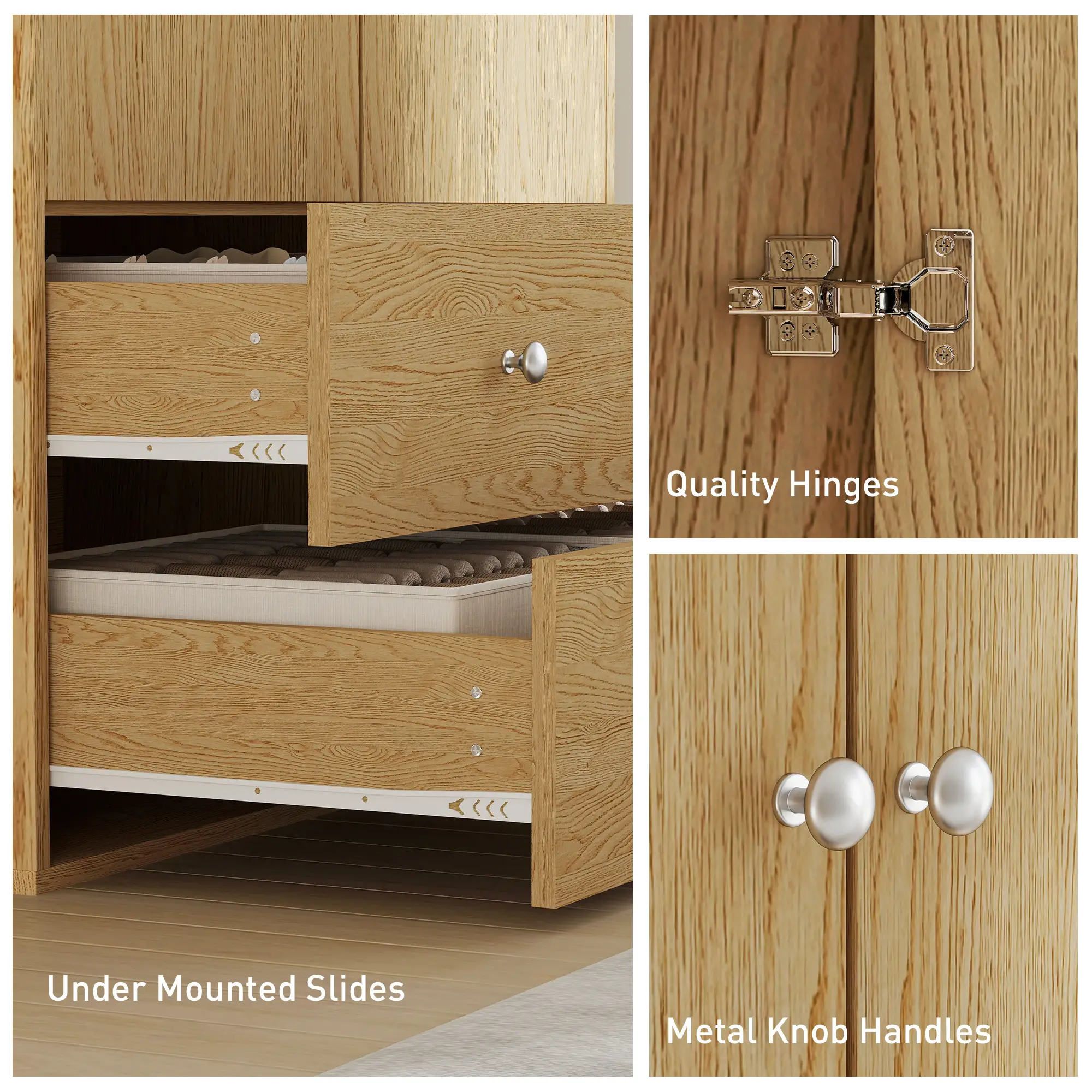 Modern Wardrobe Closet, 2 Drawers, Hanging Rod, Natural Wood - Image 6