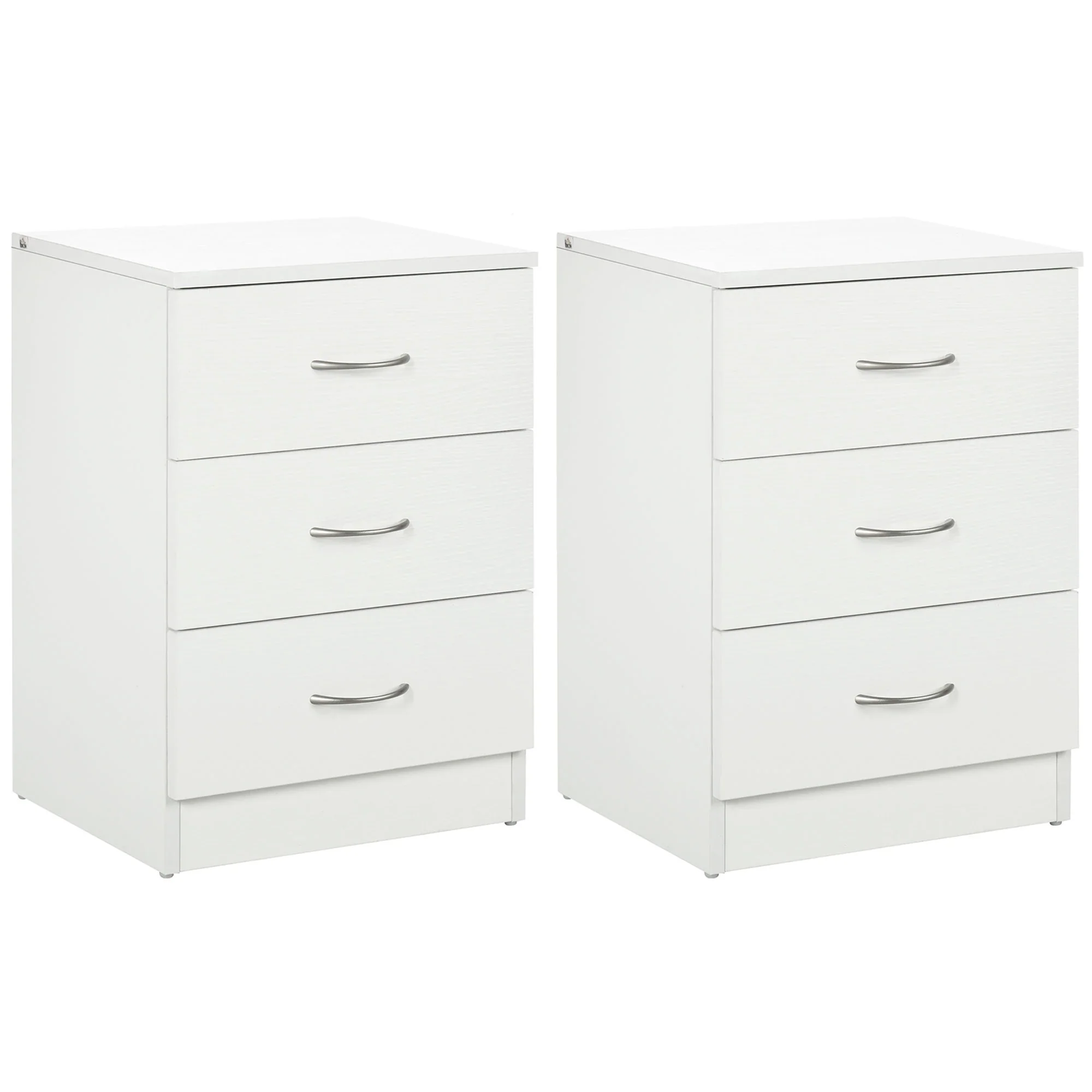 Modern Wood Nightstand, 3 Drawers, Anti-Tipping, Set of 2, White
