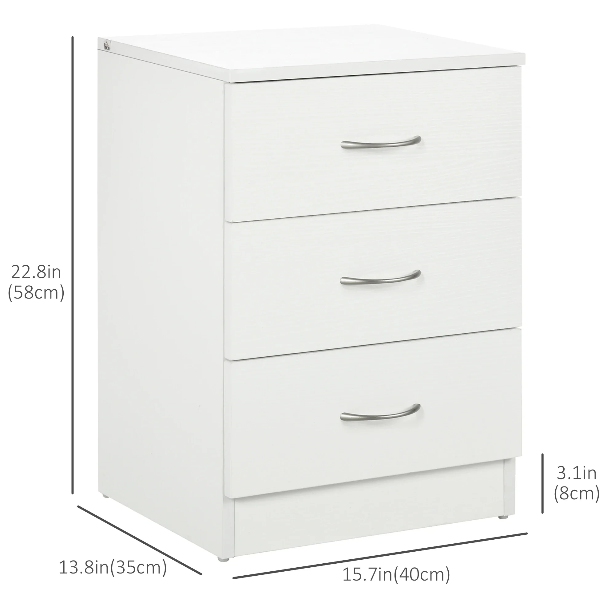 Modern Wood Nightstand, 3 Drawers, Anti-Tipping, Set of 2, White - Image 3