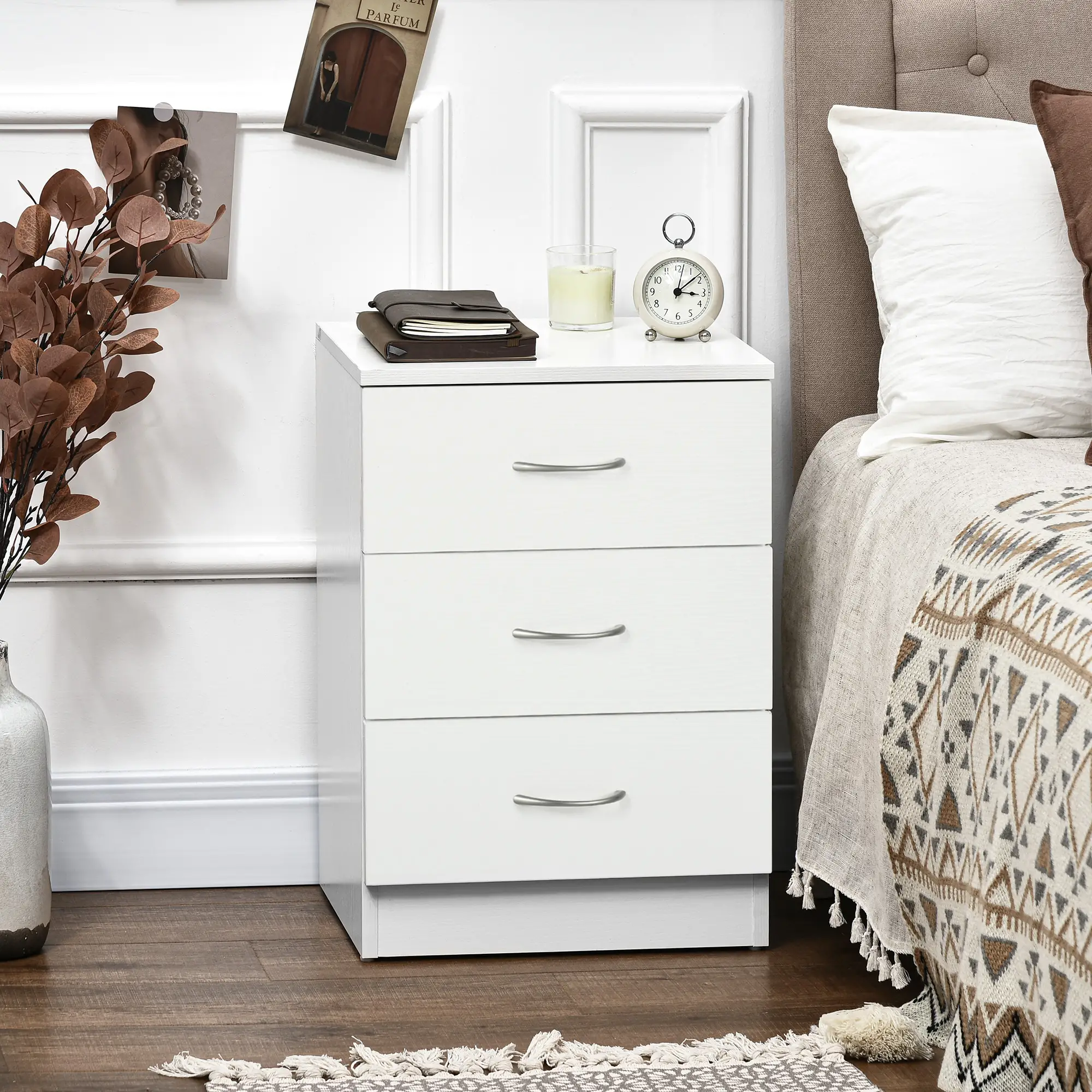 Modern Wood Nightstand, 3 Drawers, Anti-Tipping, White - Image 11