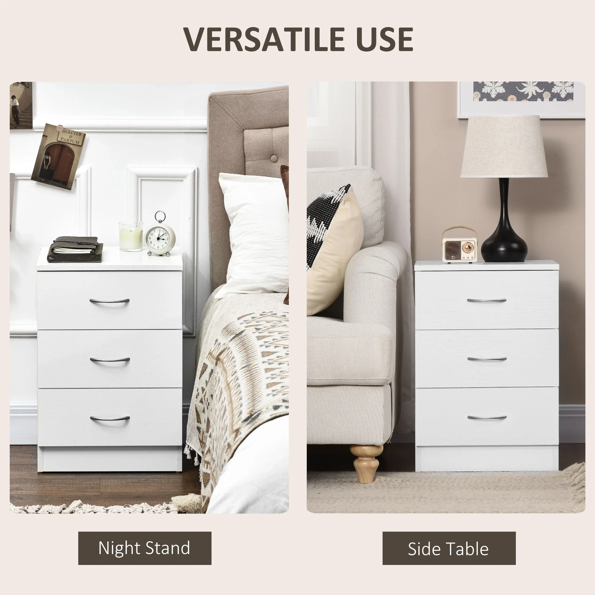 Modern Wood Nightstand, 3 Drawers, Anti-Tipping, White - Image 5
