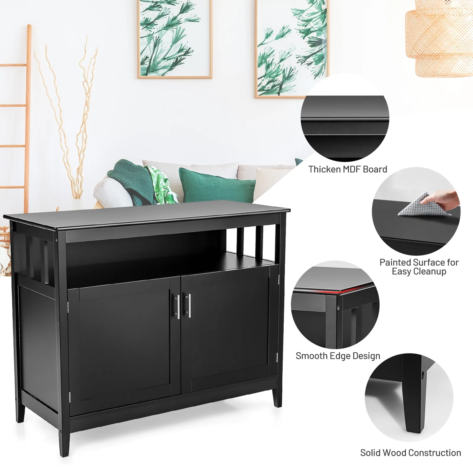Modern Wooden Kitchen Lockers, Large Storage Space, Black - Image 6