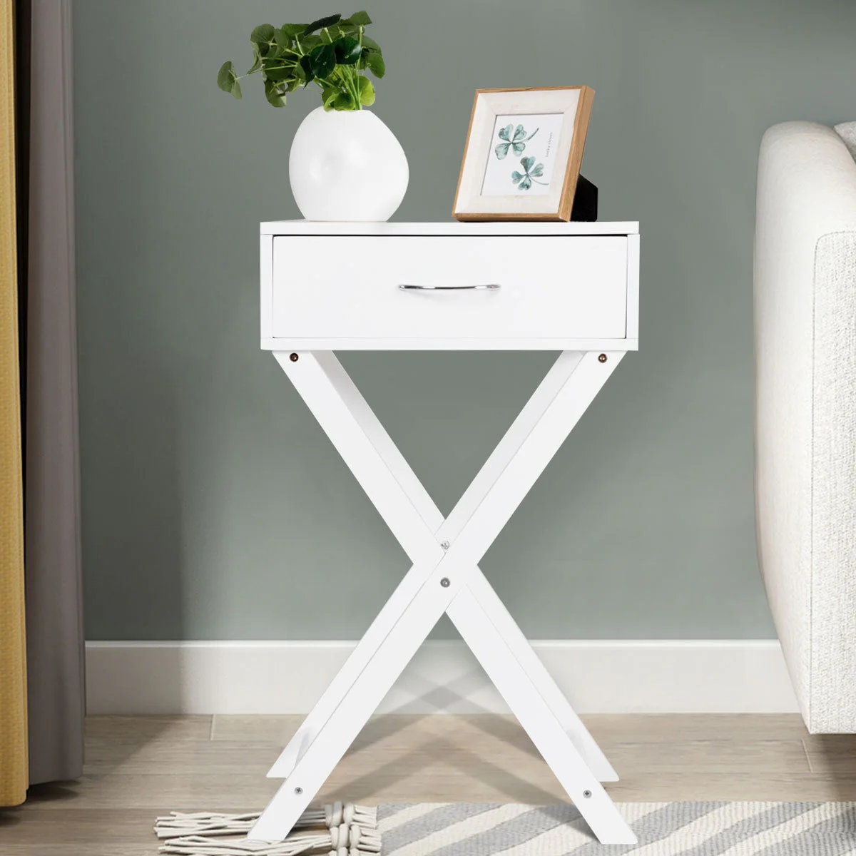 Modern X-Shape Accent Side End Table, White - Image 2