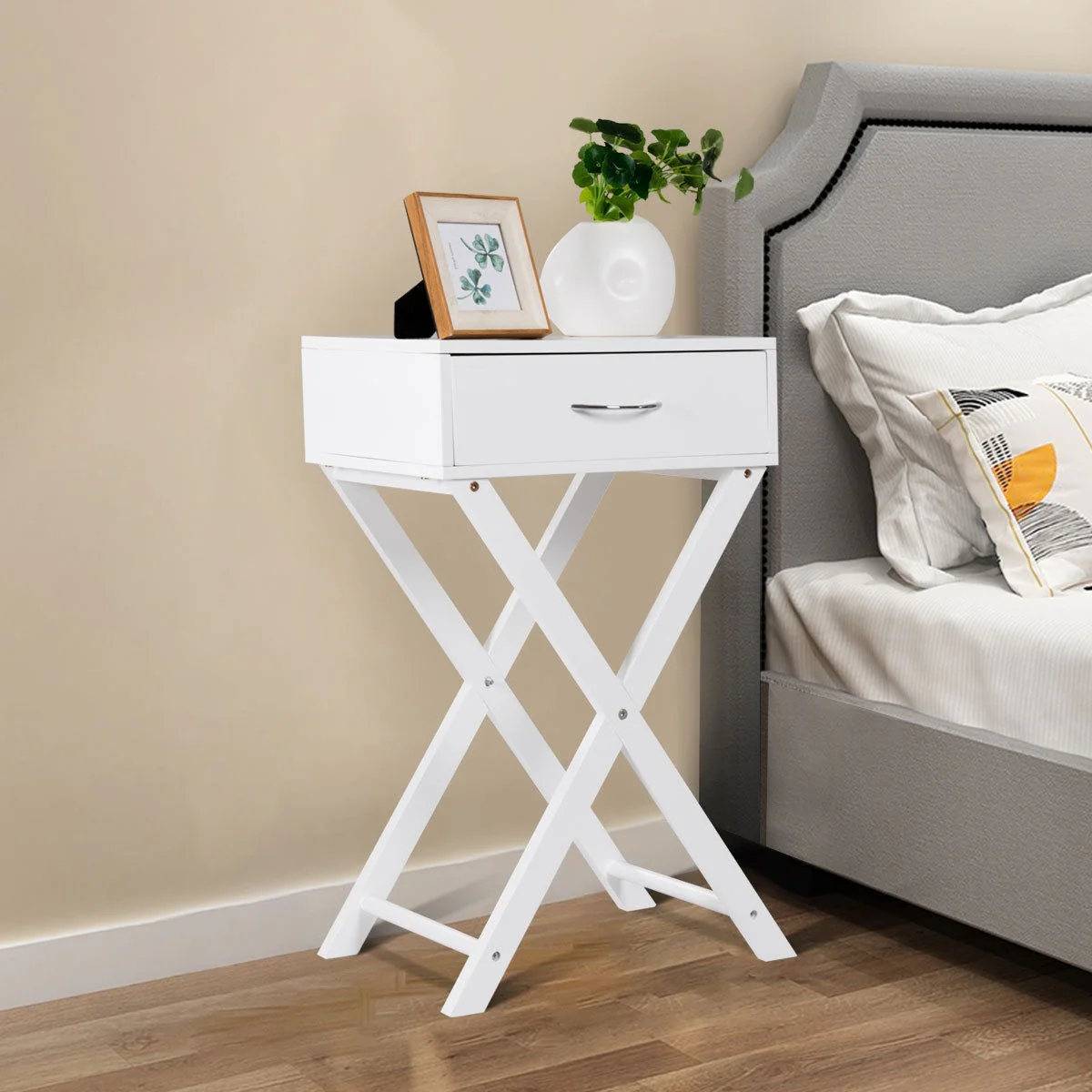 Modern X-Shape Accent Side End Table, White - Image 4