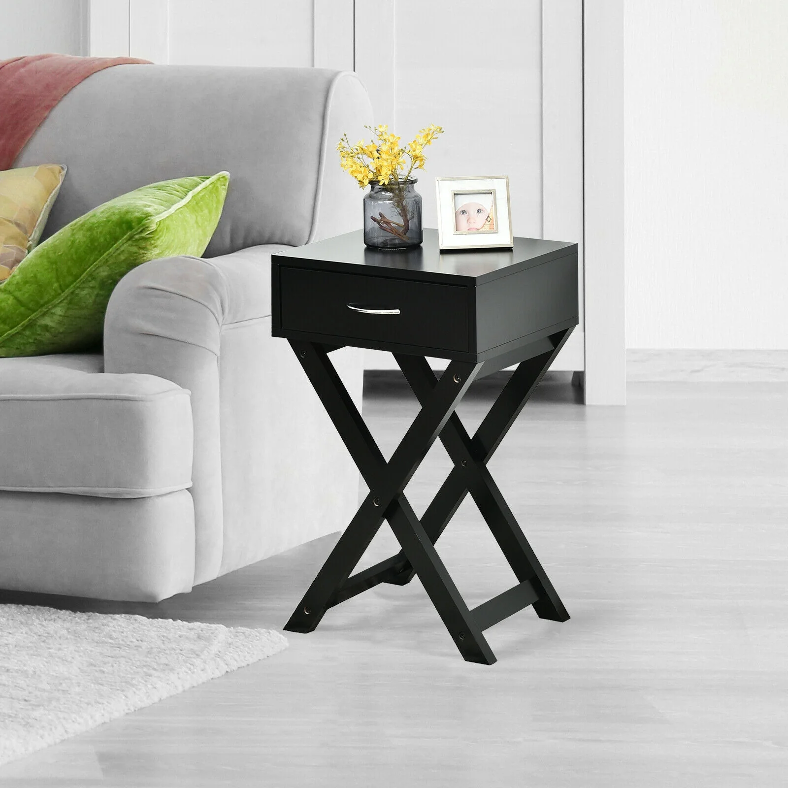 Modern X-Shape Accent Side Table, Black - Image 2