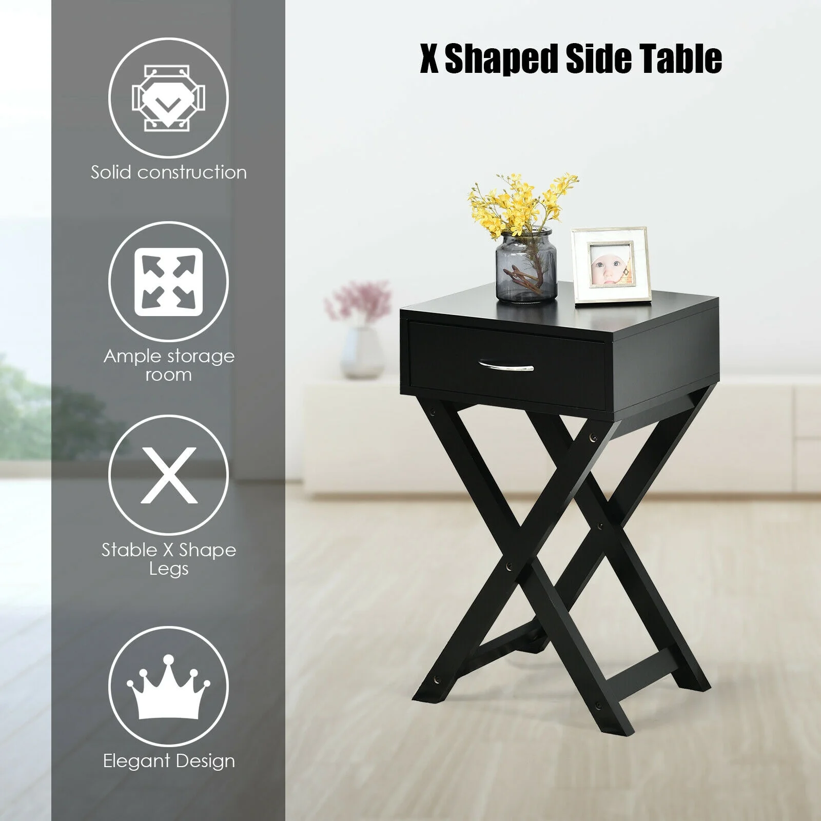 Modern X-Shape Accent Side Table, Black - Image 8
