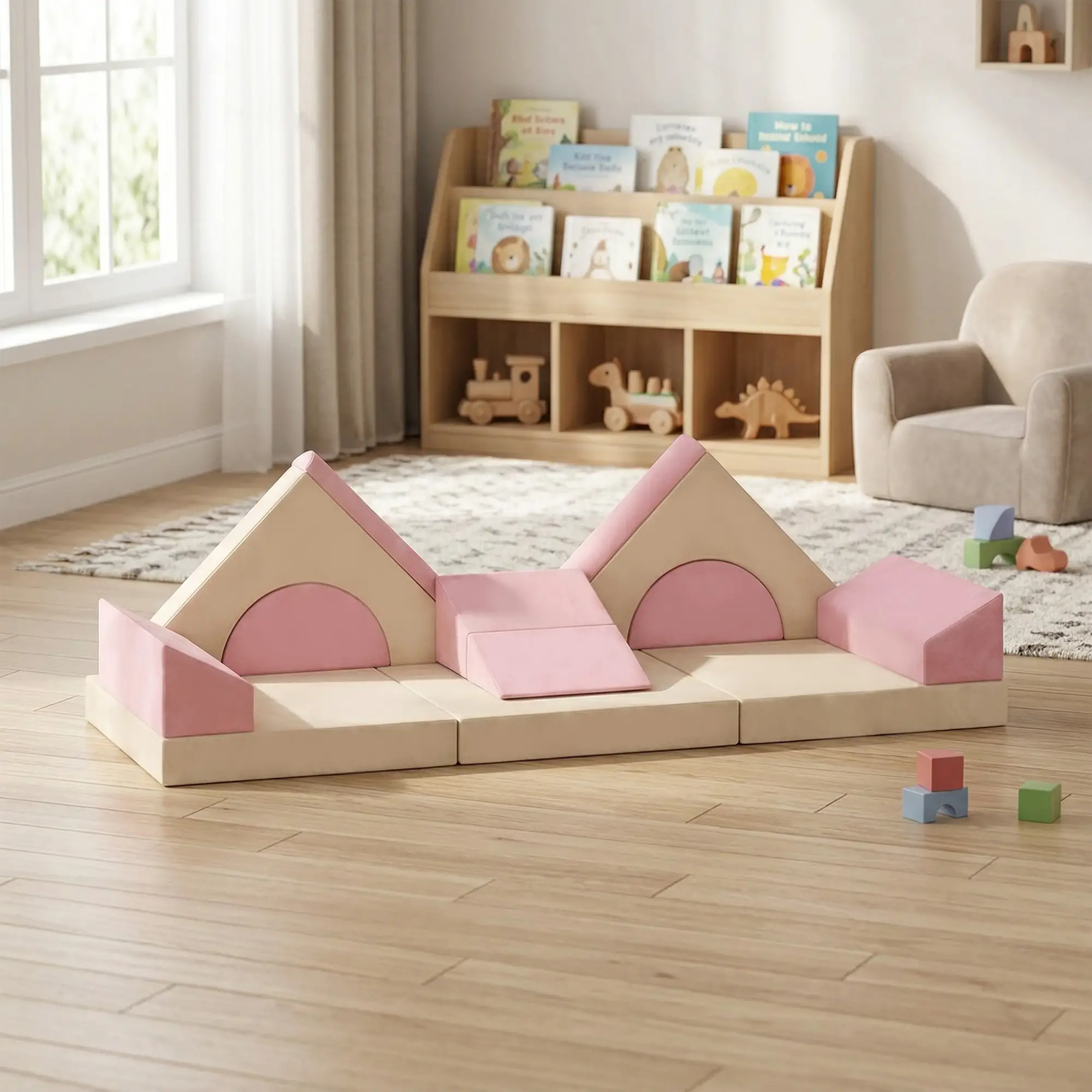 Modular Kids Play Couch, Child Sectional Sofa, Convertible Foam Cushion, Pink - Image 10
