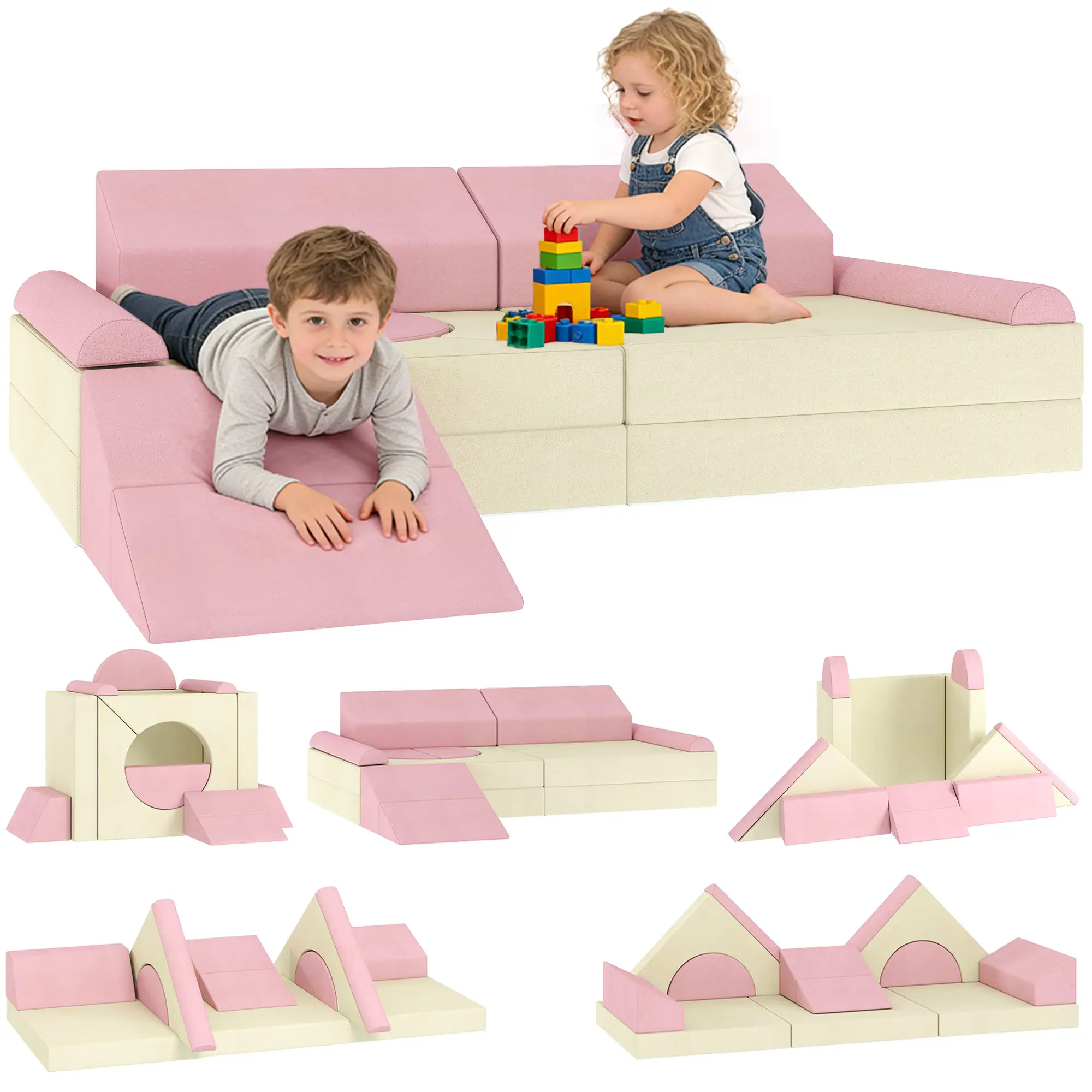 Modular Kids Play Couch, Child Sectional Sofa, Convertible Foam Cushion, Pink - Image 11