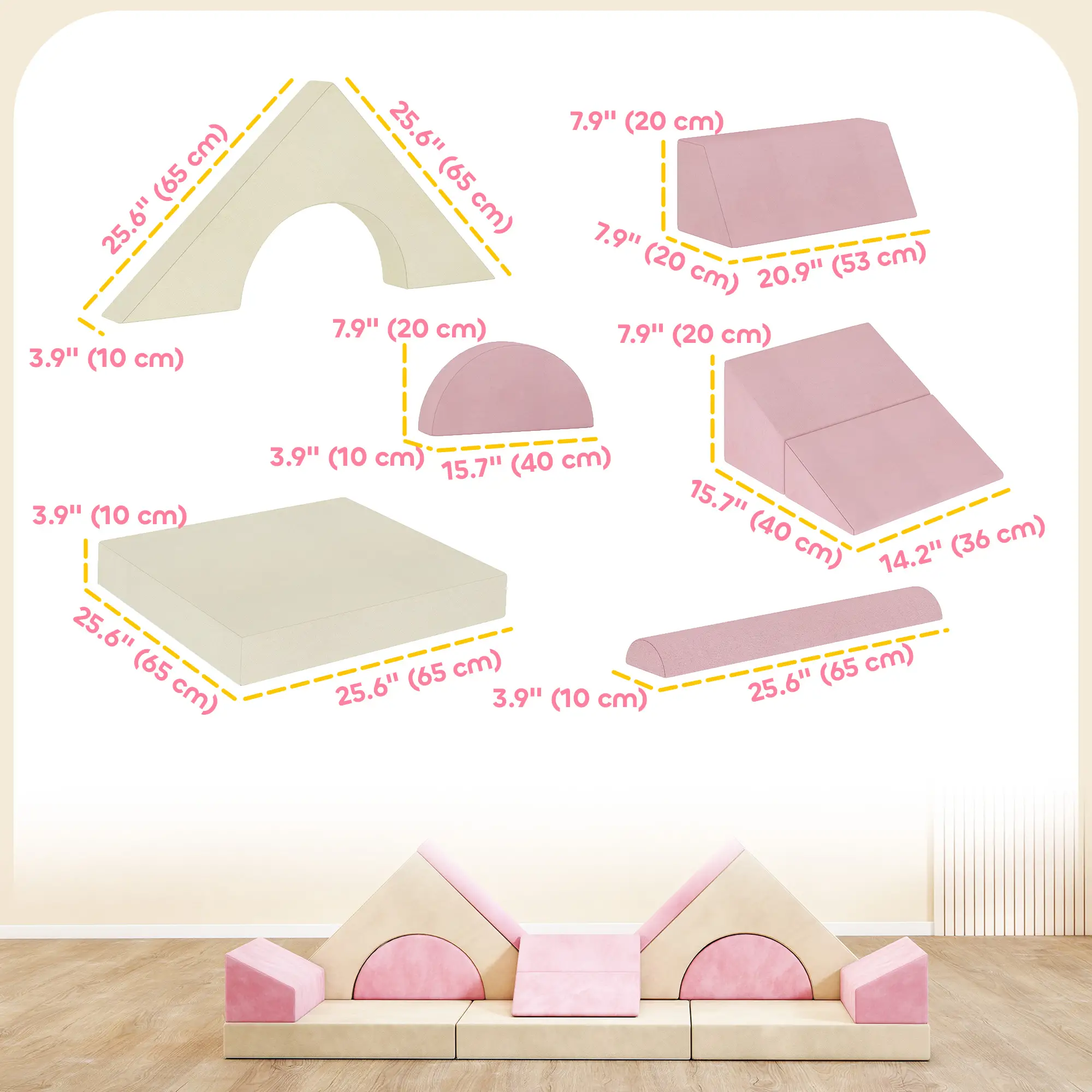 Modular Kids Play Couch, Child Sectional Sofa, Convertible Foam Cushion, Pink - Image 3