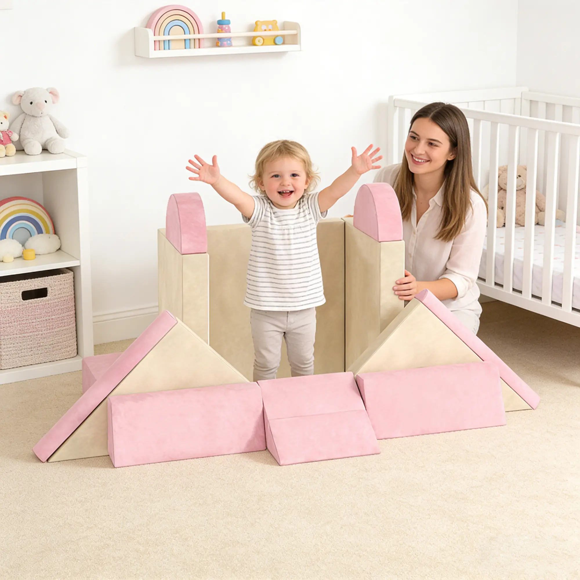 Modular Kids Play Couch, Child Sectional Sofa, Convertible Foam Cushion, Pink - Image 8