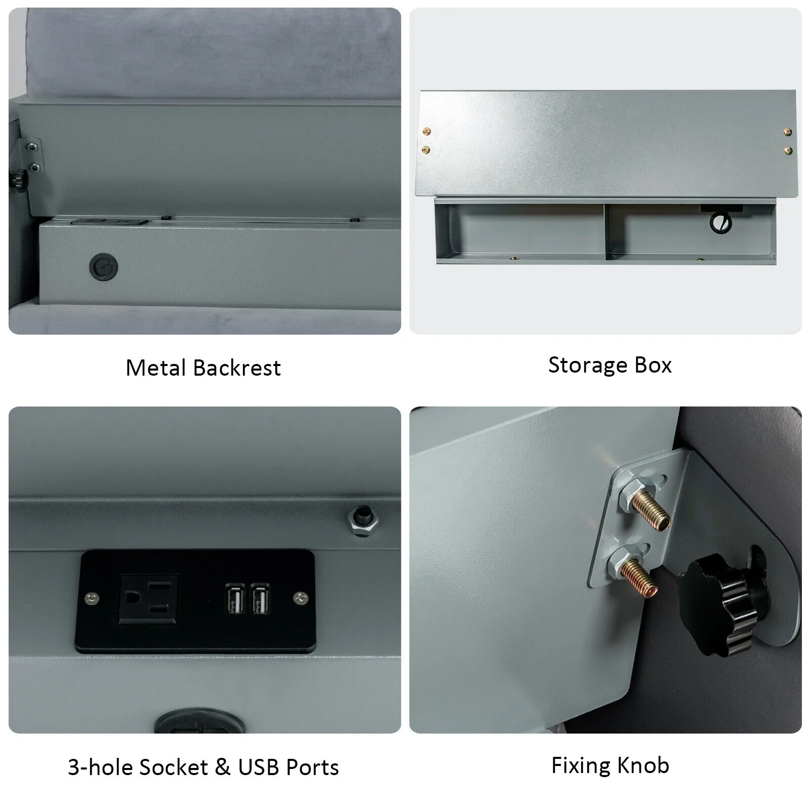 Modular L-Shaped 3-Seat Sectional Sofa, Reversible Chaise, USB Ports, Gray - Image 10