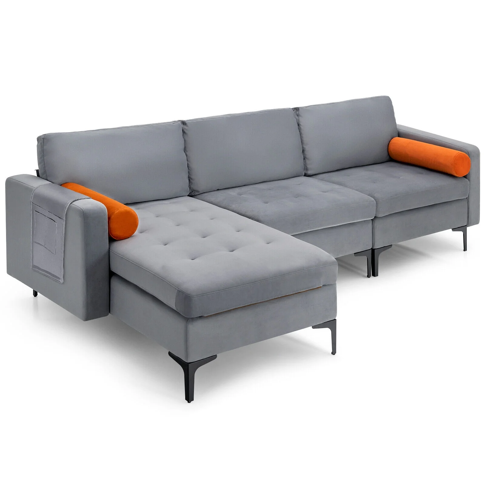 Modular L-Shaped 3-Seat Sectional Sofa, Reversible Chaise, USB Ports, Gray - Image 2