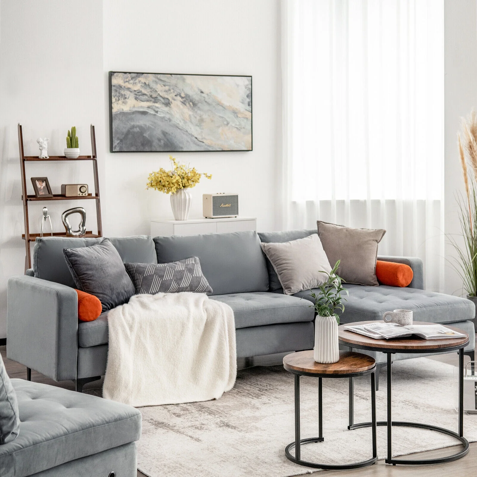 Modular L-Shaped 3-Seat Sectional Sofa, Reversible Chaise, USB Ports, Gray - Image 7