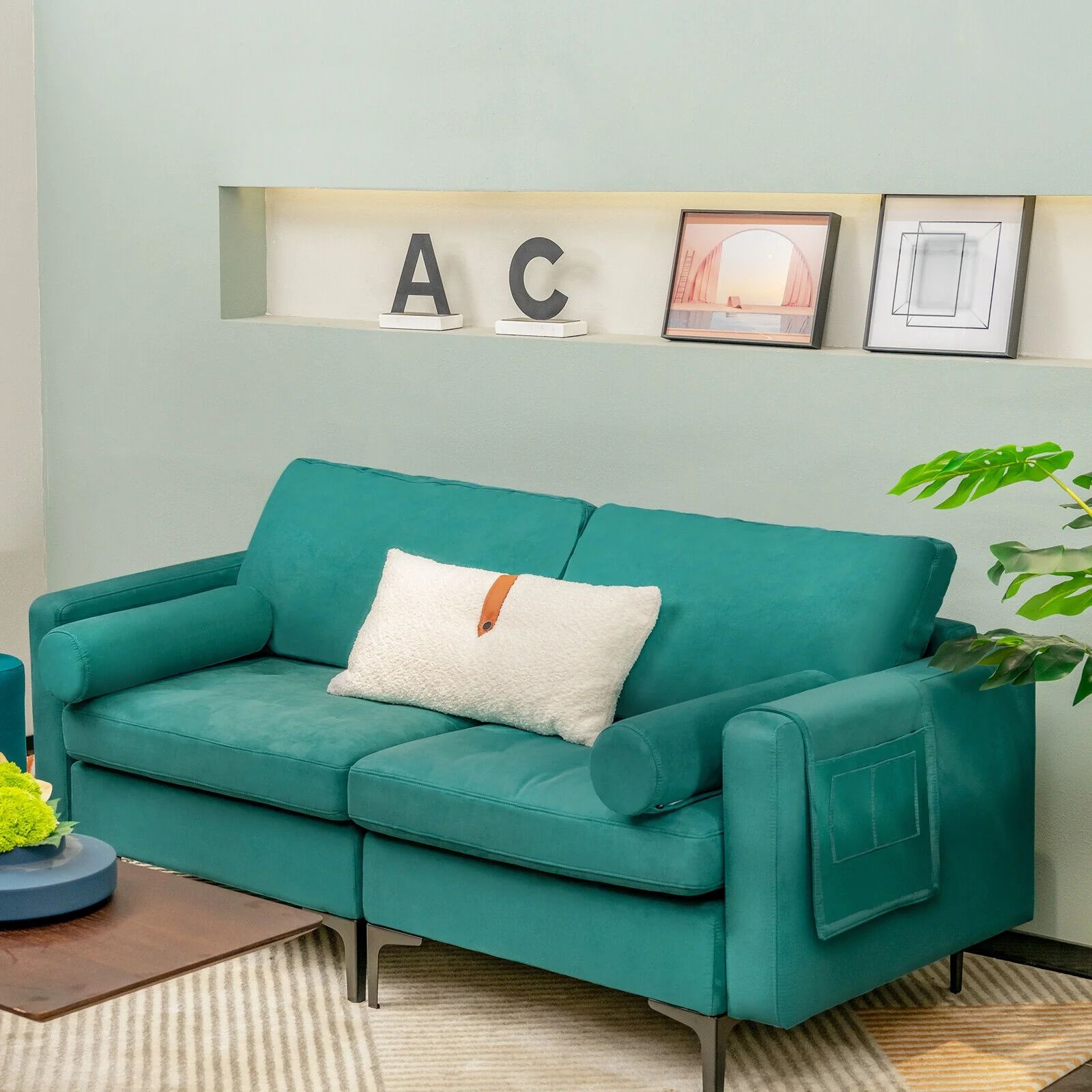 Modular L-Shaped Sectional Sofa, 2-Seat, With USB Port, Turquoise - Image 2