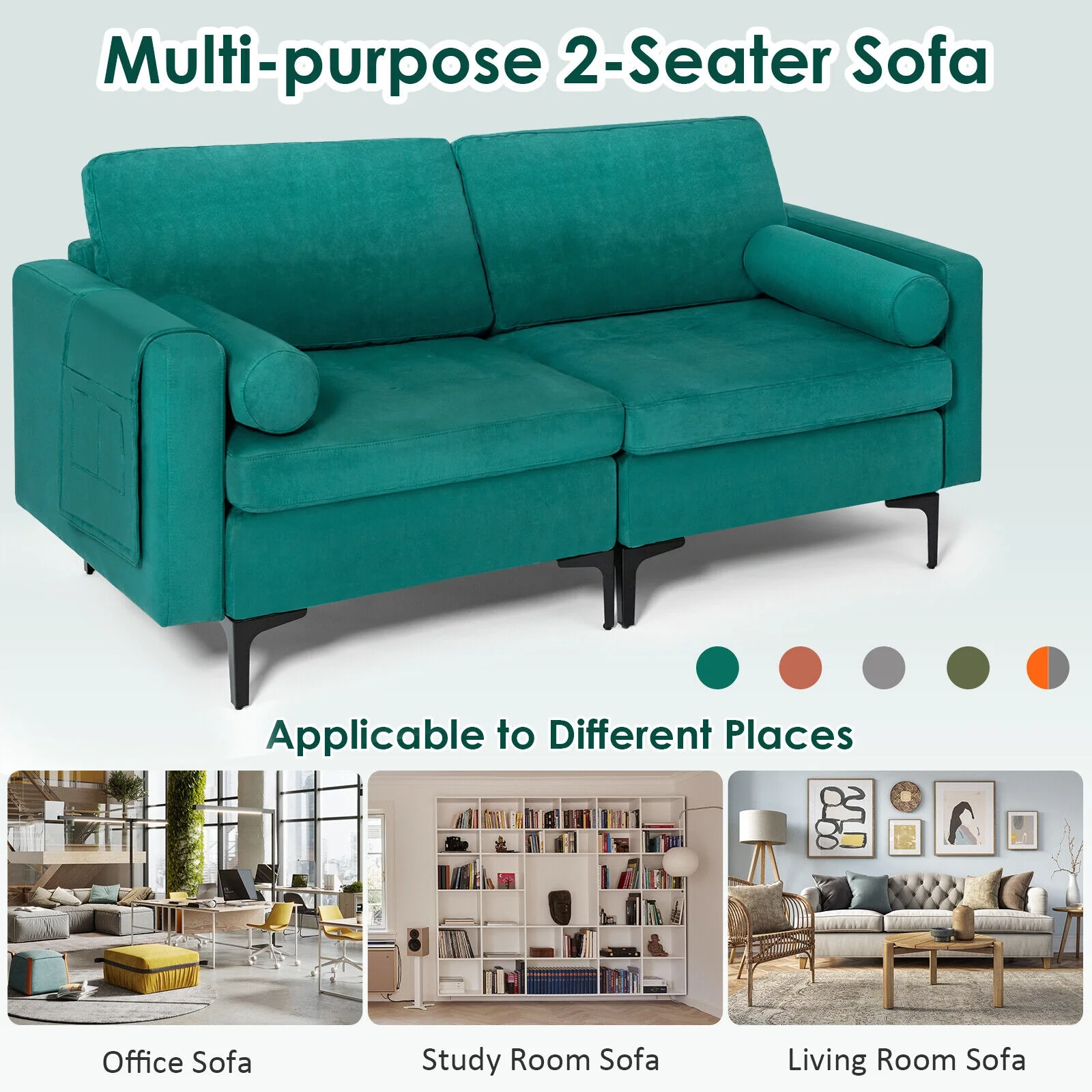 Modular L-Shaped Sectional Sofa, 2-Seat, With USB Port, Turquoise - Image 4