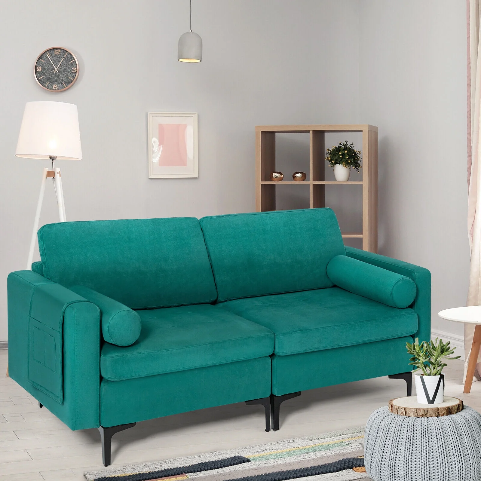 Modular L-Shaped Sectional Sofa, 2-Seat, With USB Port, Turquoise - Image 7