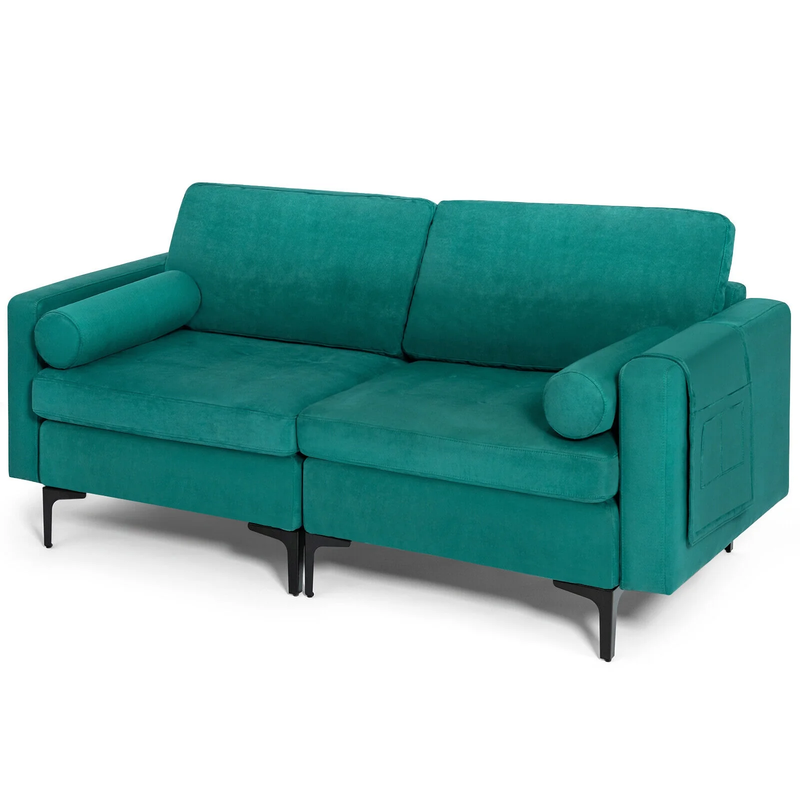 Modular L-Shaped Sectional Sofa, 2-Seat, With USB Port, Turquoise - Image 8
