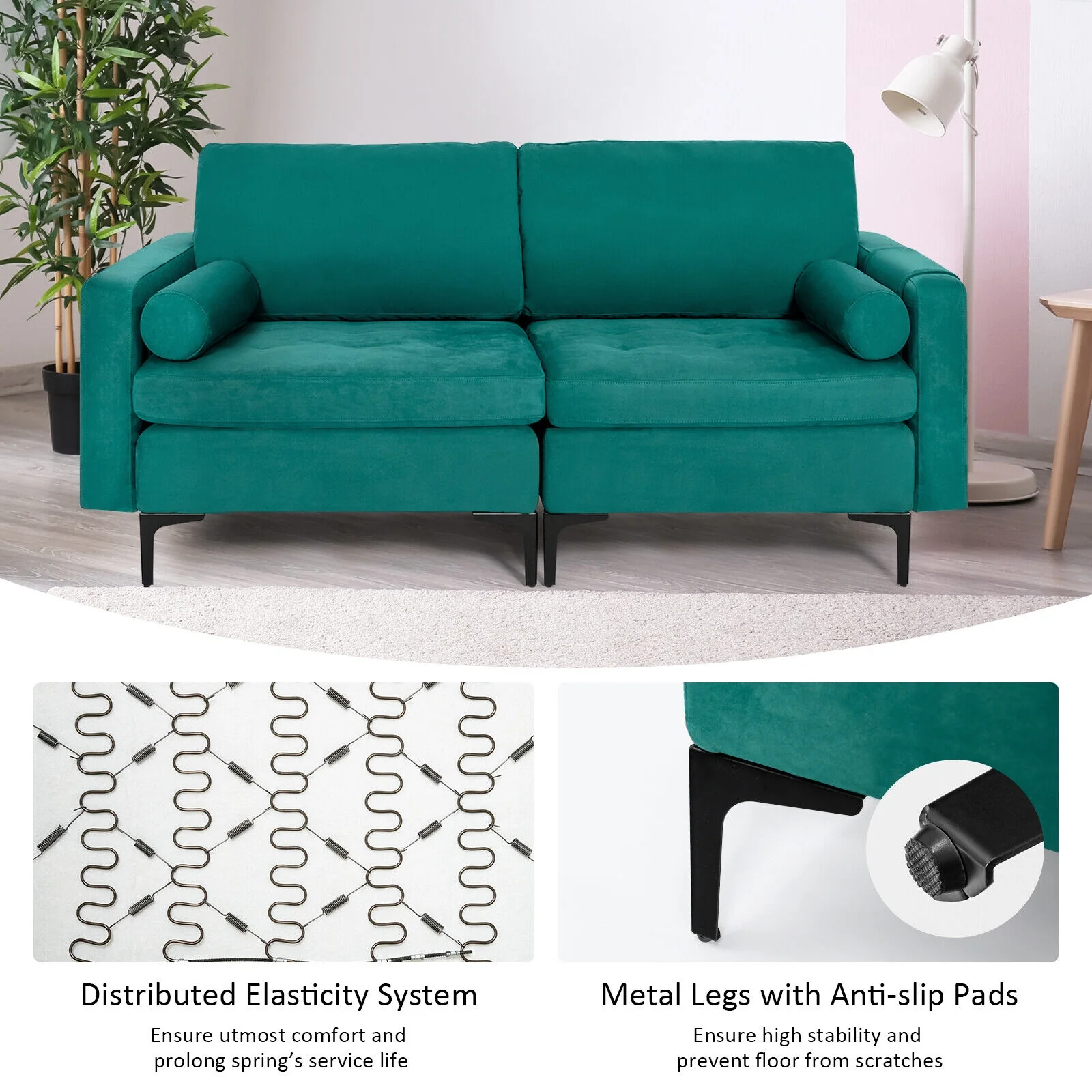 Modular L-Shaped Sectional Sofa, 2-Seat, With USB Port, Turquoise - Image 9