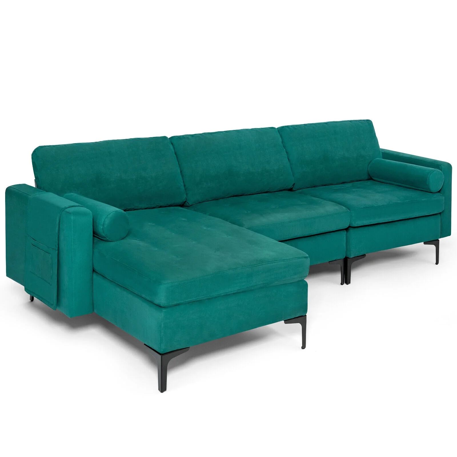 Modular L-Shaped Sectional Sofa, 3-Seat, USB Port, Teal - Image 3