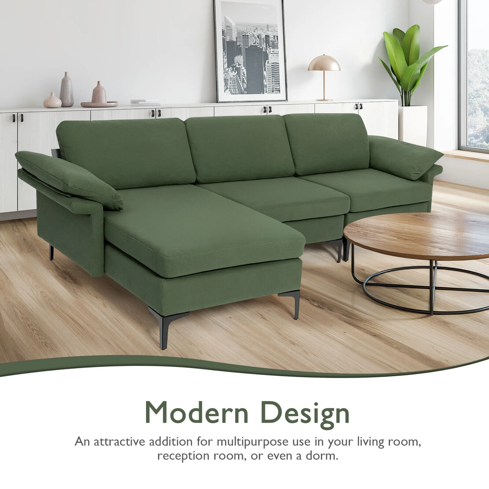 Modular L-Shaped Sectional Sofa, Extra Large, Army Green - Image 10