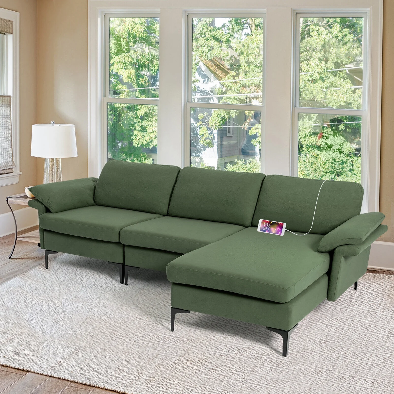 Modular L-Shaped Sectional Sofa, Extra Large, Army Green - Image 3