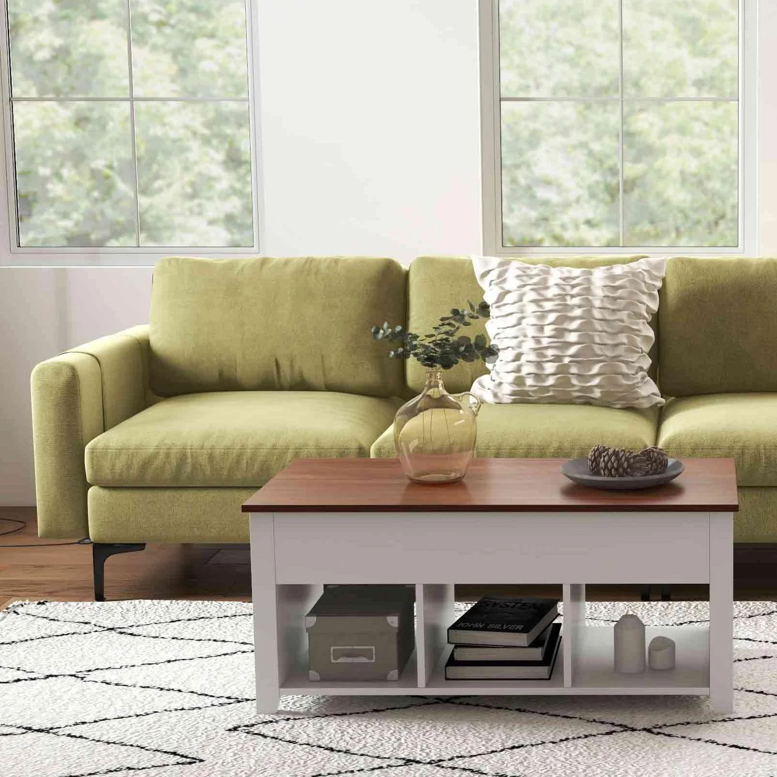 Modular L-Shaped Sectional Sofa, Lift Top Coffee Table, 3-Globe Floor Lamp - Image 3