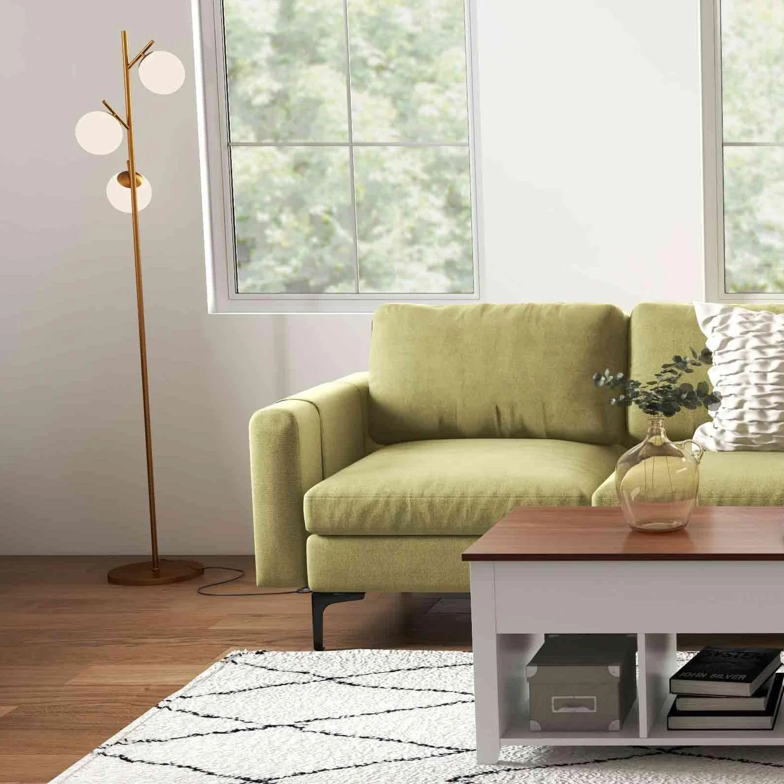 Modular L-Shaped Sectional Sofa, Lift Top Coffee Table, 3-Globe Floor Lamp - Image 4