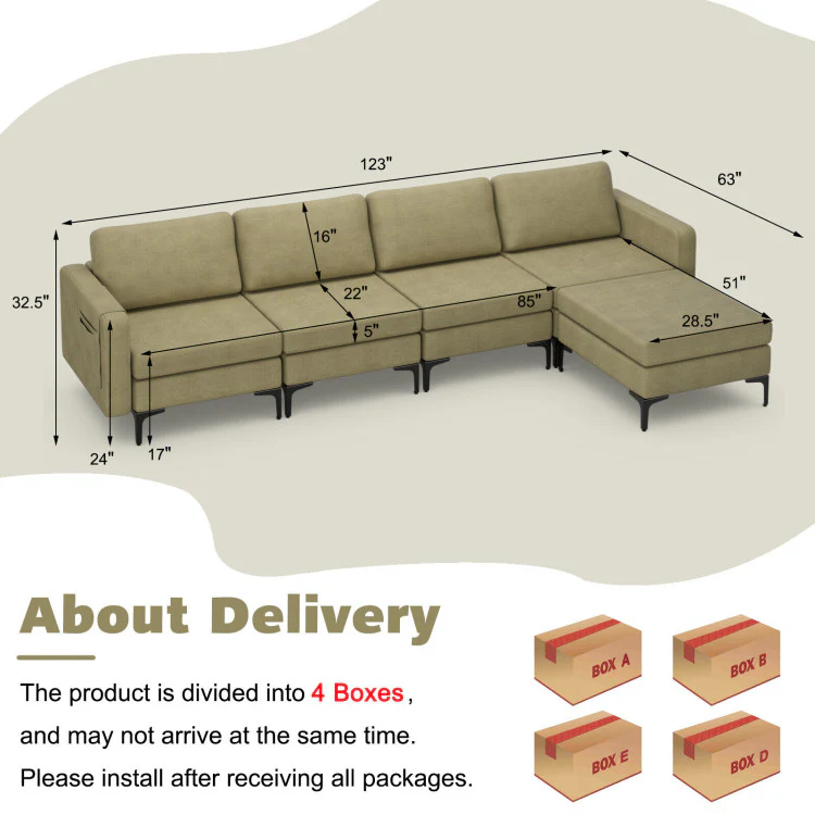 Modular L-Shaped Sectional Sofa, Lift Top Coffee Table, 3-Globe Floor Lamp - Image 8