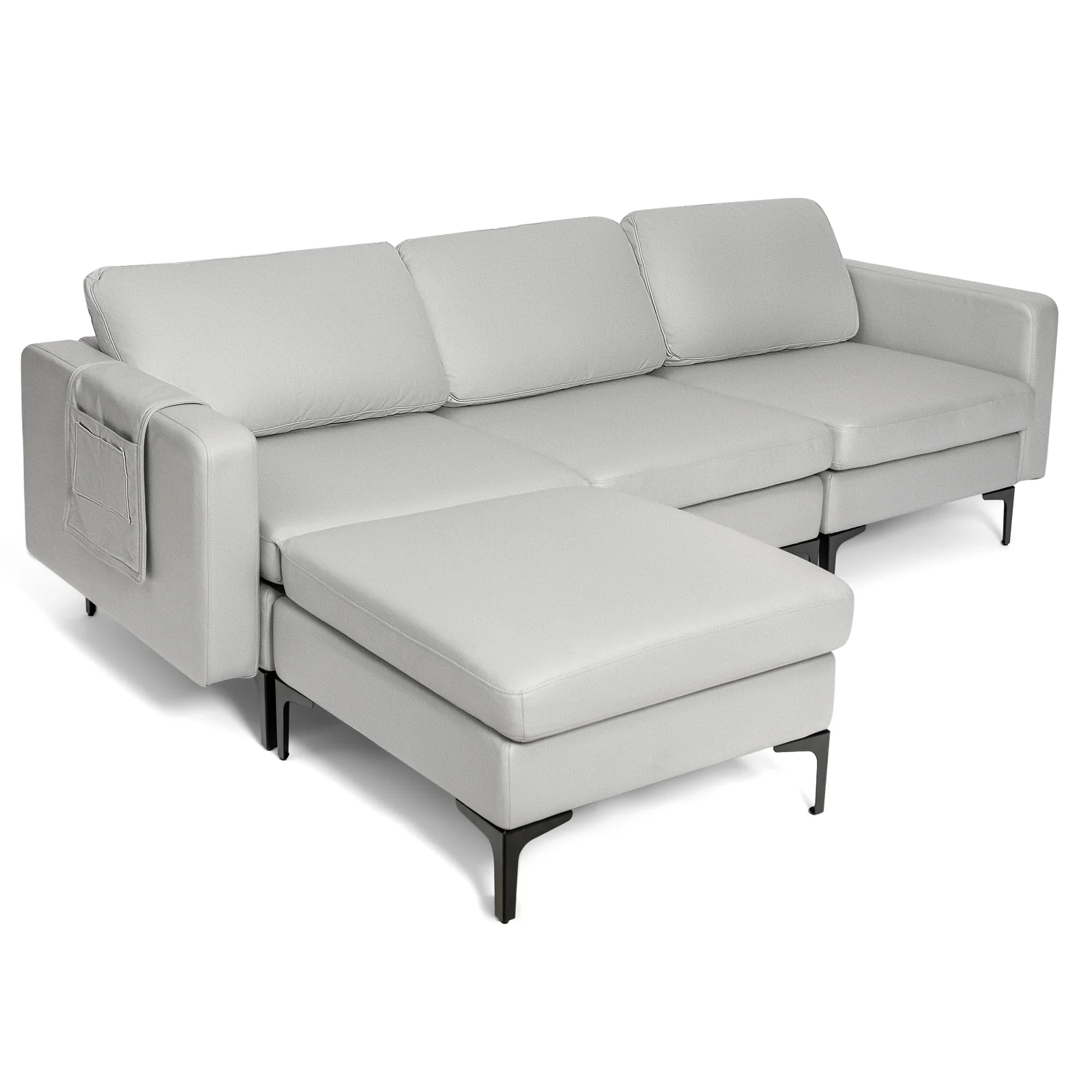 Modular Modern L-shaped Sectional Sofa with Reversible Chaise and 2 USB Ports, Light Gray
