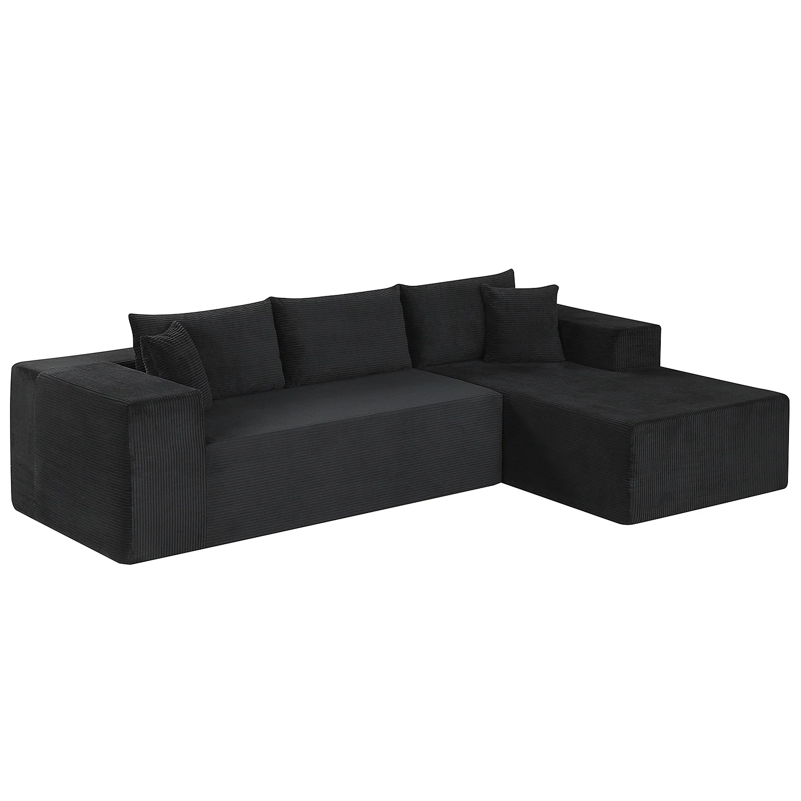 Modular Sectional Sofa Corduroy Upholstered L-shaped Sofa Couch with Deep Seats, Black - Image 2
