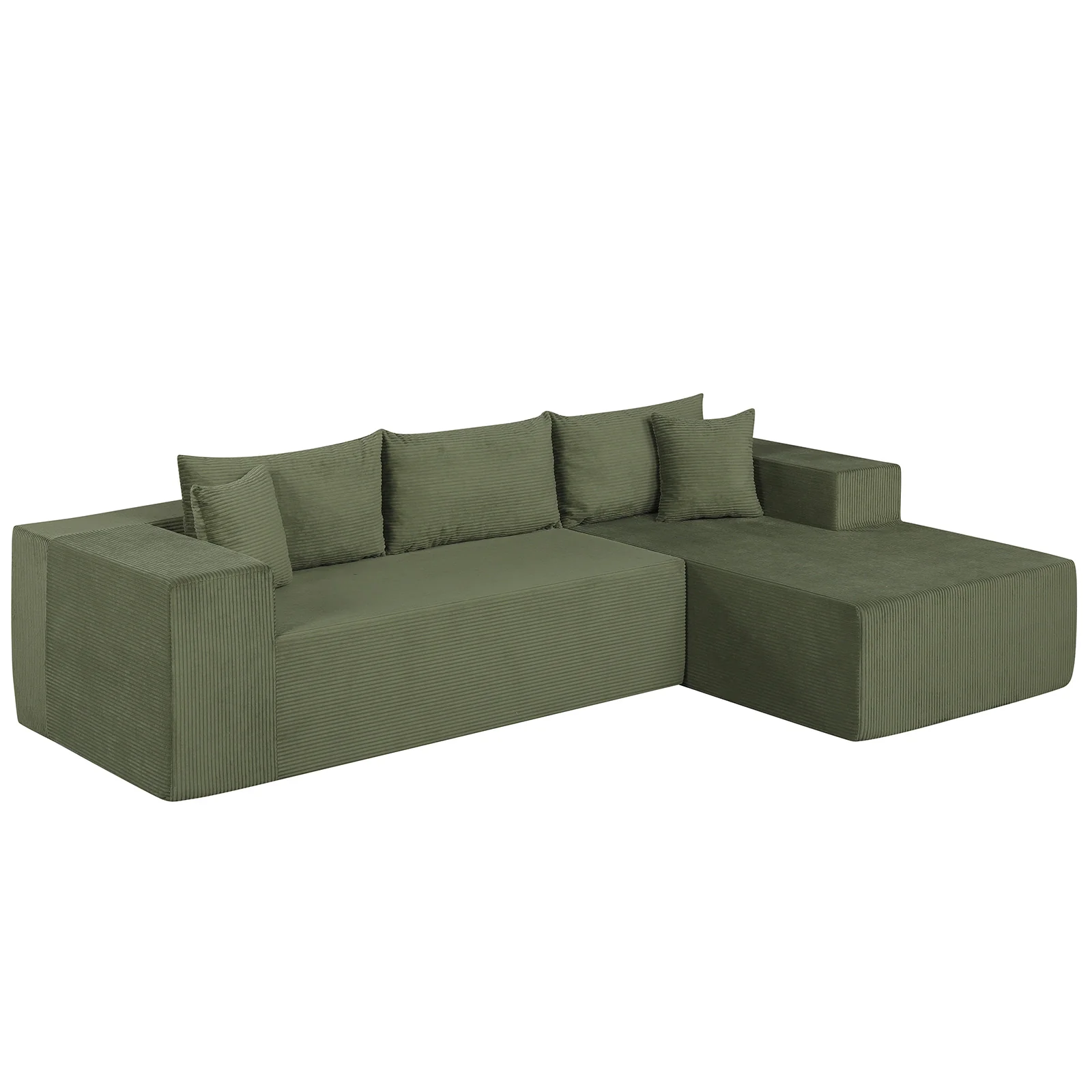 Modular Sectional Sofa Corduroy Upholstered L-shaped Sofa Couch with Deep Seats, Green