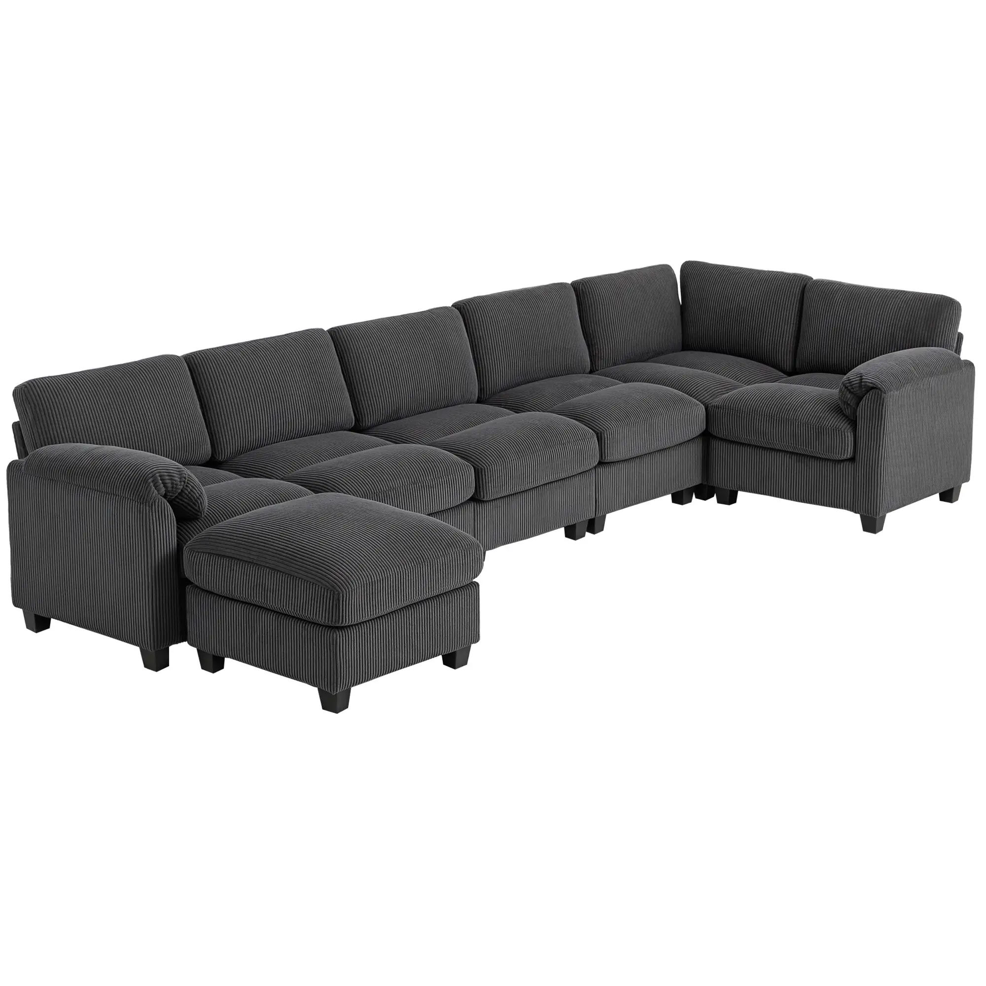 Modular Sectional Sofa, Oversized U-Shaped, Spring Cushion, Corduroy, Charcoal Grey
