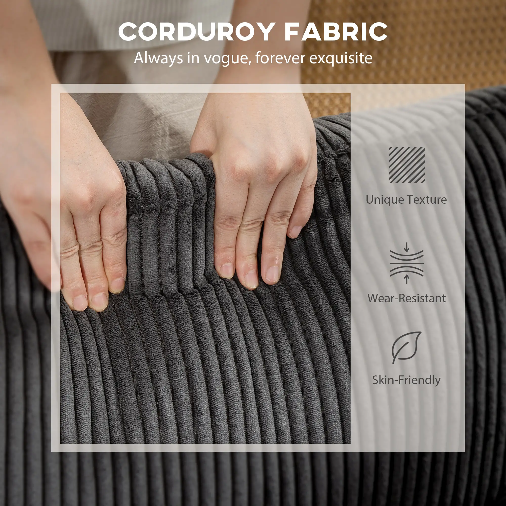 Modular Sectional Sofa, Oversized U-Shaped, Spring Cushion, Corduroy, Charcoal Grey - Image 10