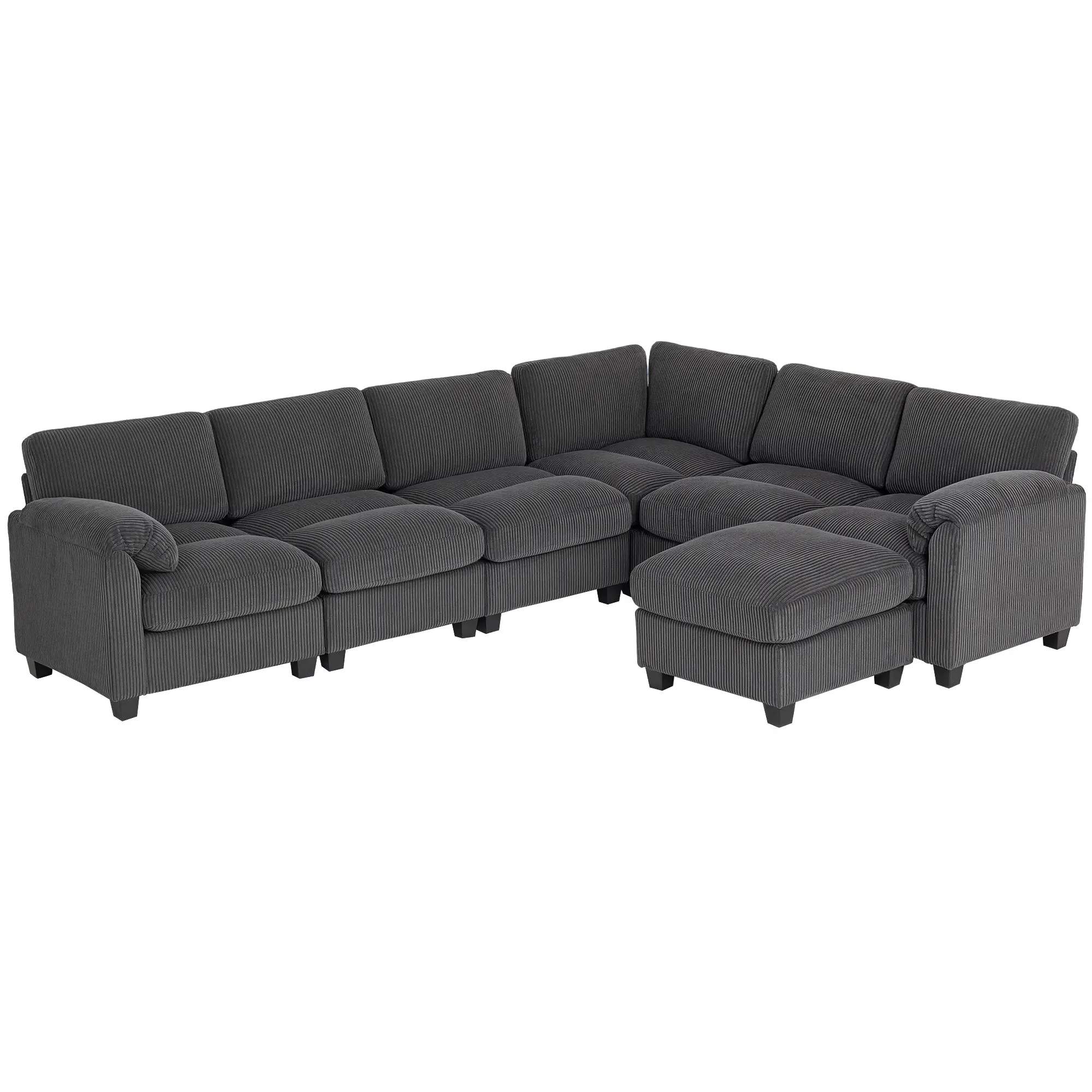 Modular Sectional Sofa, Oversized U-Shaped, Spring Cushion, Corduroy, Charcoal Grey - Image 11