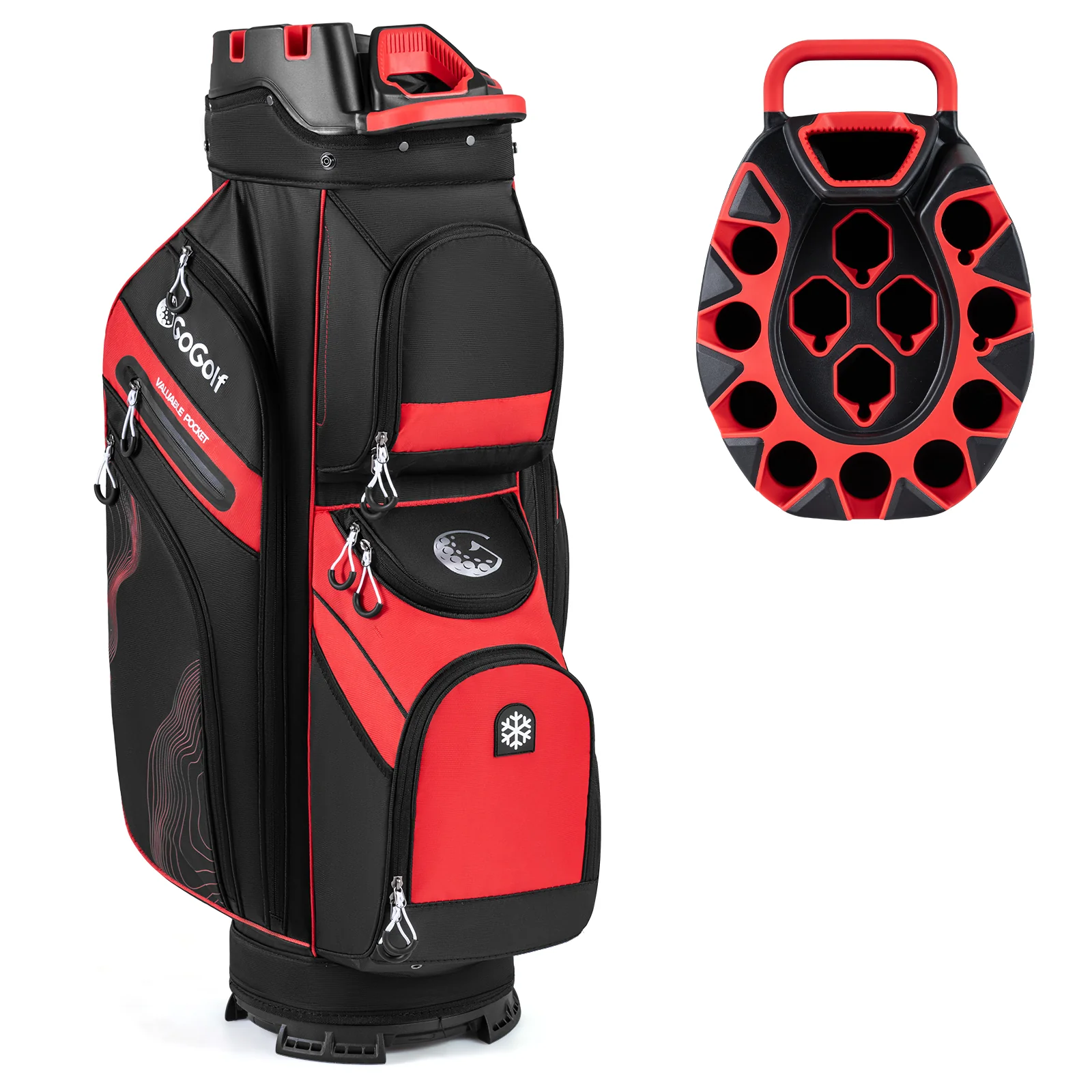 Molded Lock Top Golf Cart Bag, 14-Way Full Length Dividers, 11 Pockets, Red