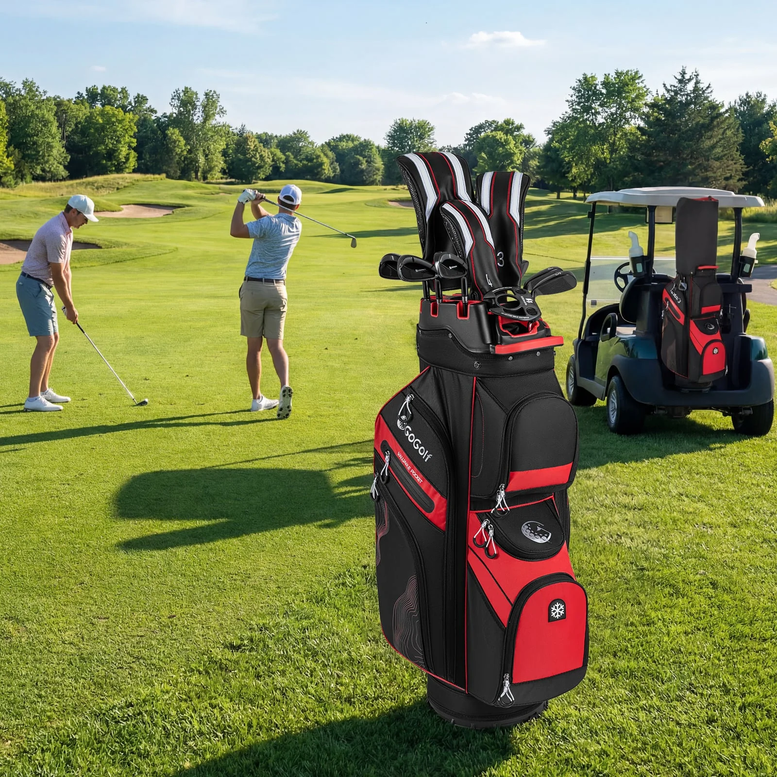 Molded Lock Top Golf Cart Bag, 14-Way Full Length Dividers, 11 Pockets, Red - Image 2