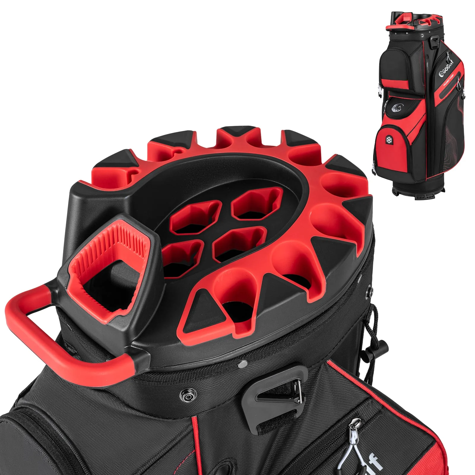 Molded Lock Top Golf Cart Bag, 14-Way Full Length Dividers, 11 Pockets, Red - Image 3