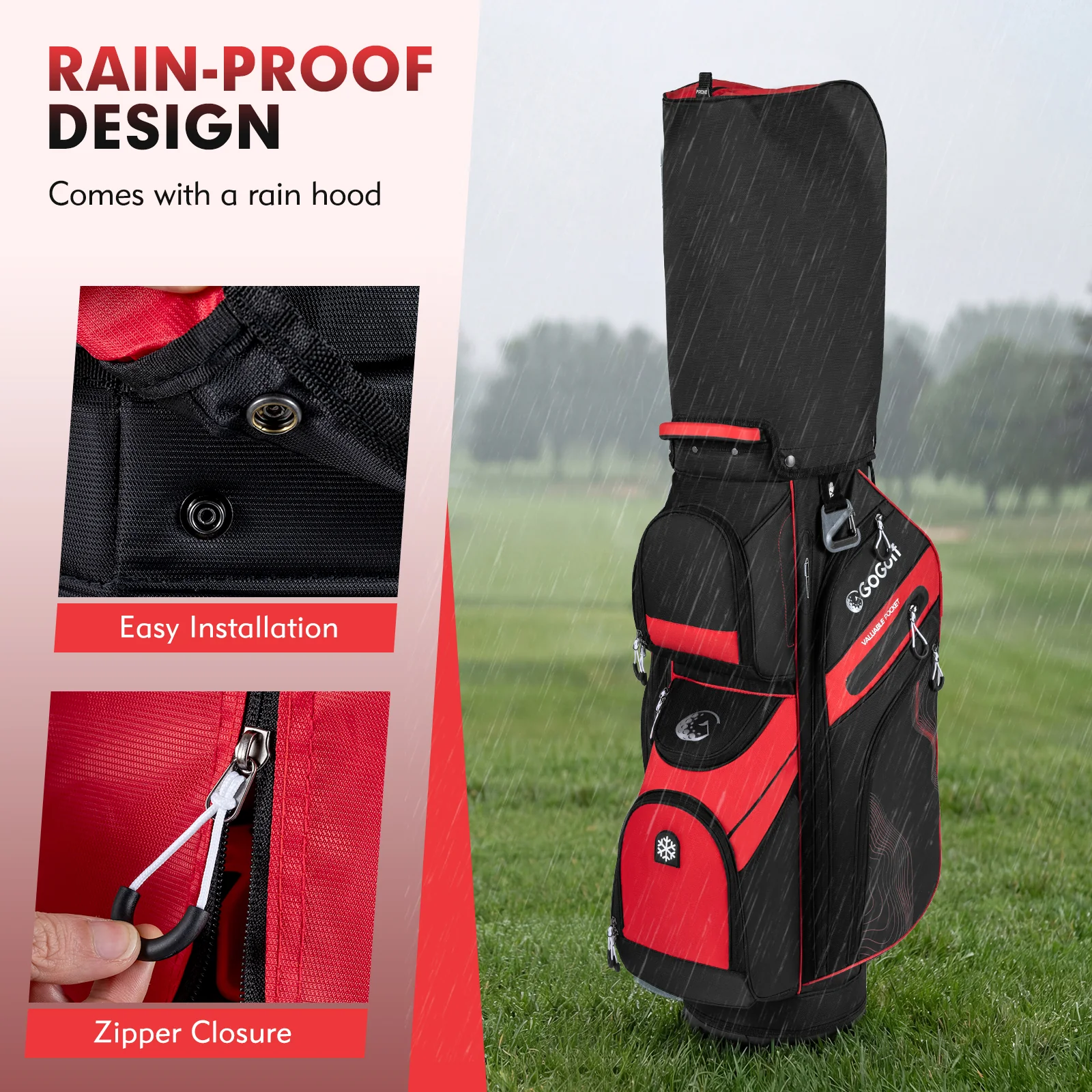 Molded Lock Top Golf Cart Bag, 14-Way Full Length Dividers, 11 Pockets, Red - Image 7