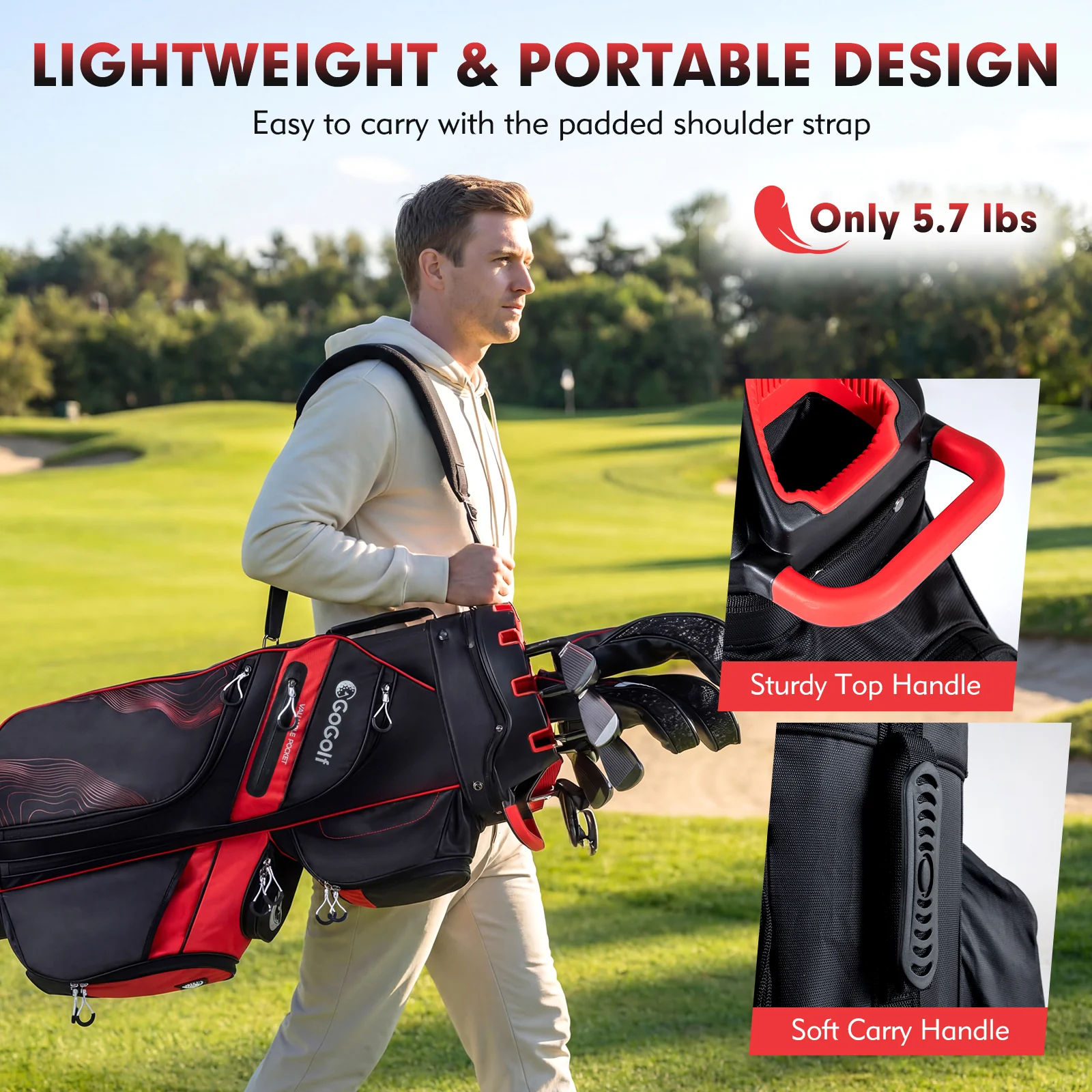 Molded Lock Top Golf Cart Bag, 14-Way Full Length Dividers, 11 Pockets, Red - Image 8