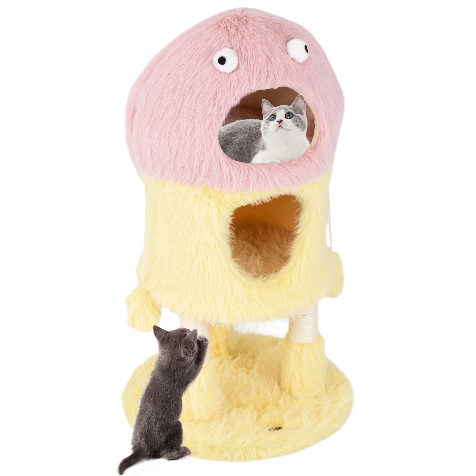 Monster Cat Tower, 2 Condos, 3-Level Activity Center, Yellow - Image 4