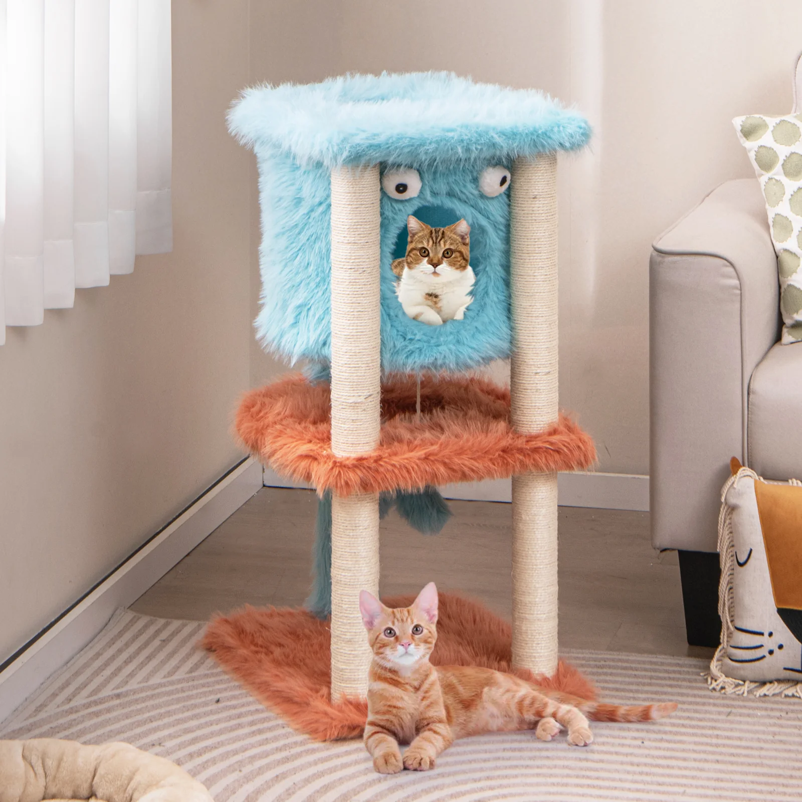 Monster Cat Tower, Private Condo, Soft Plush, Blue - Image 3