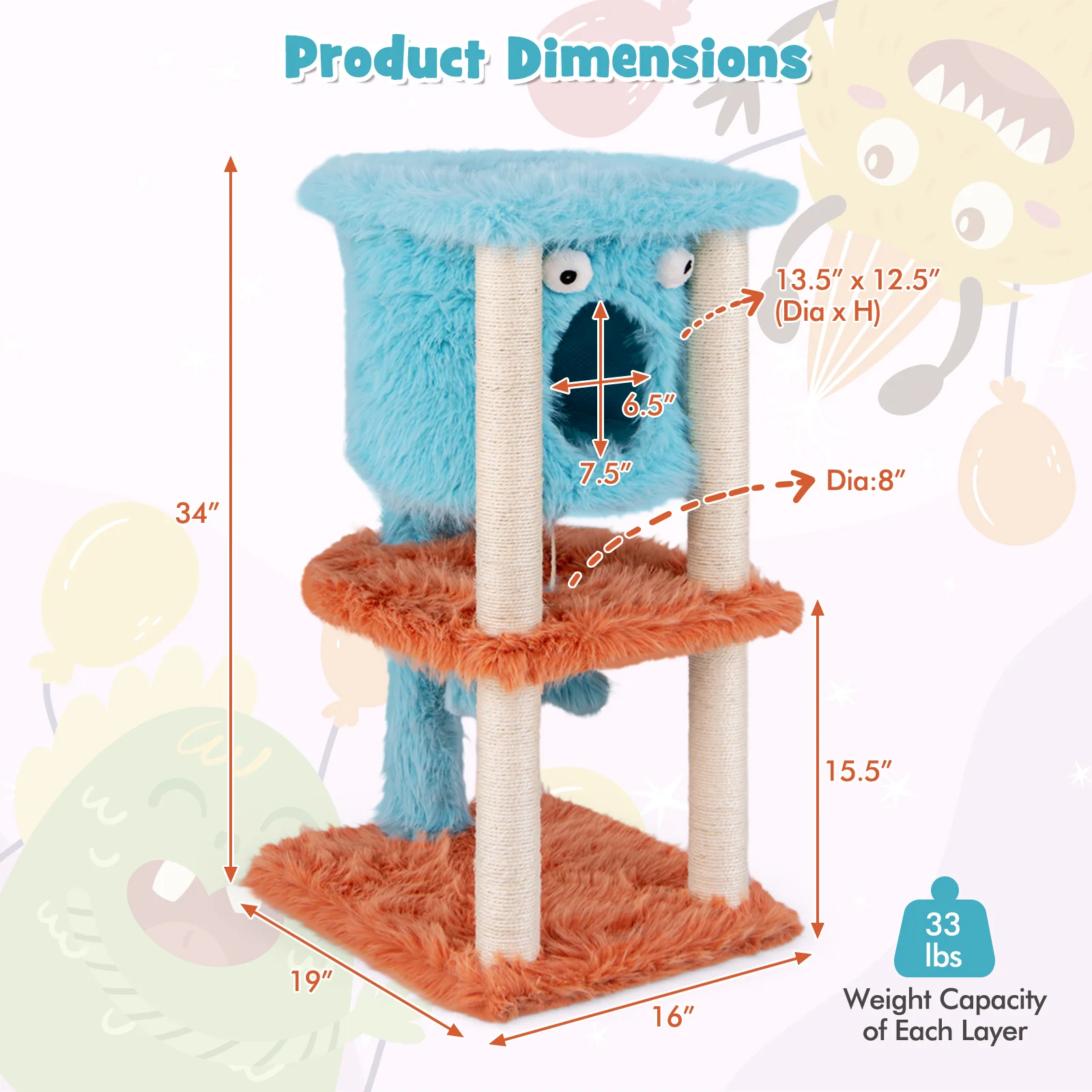 Monster Cat Tower, Private Condo, Soft Plush, Blue - Image 6