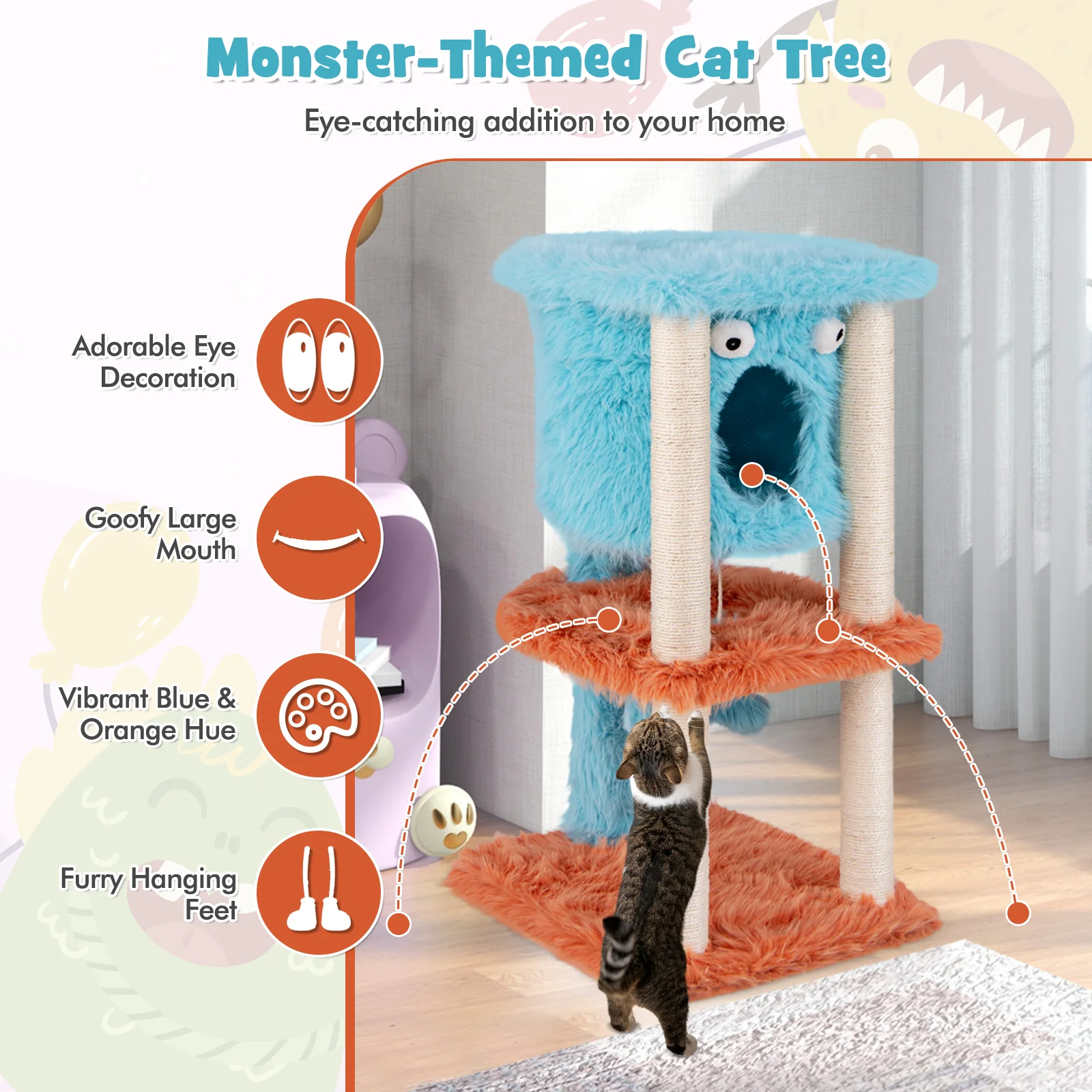 Monster Cat Tower, Private Condo, Soft Plush, Blue - Image 7