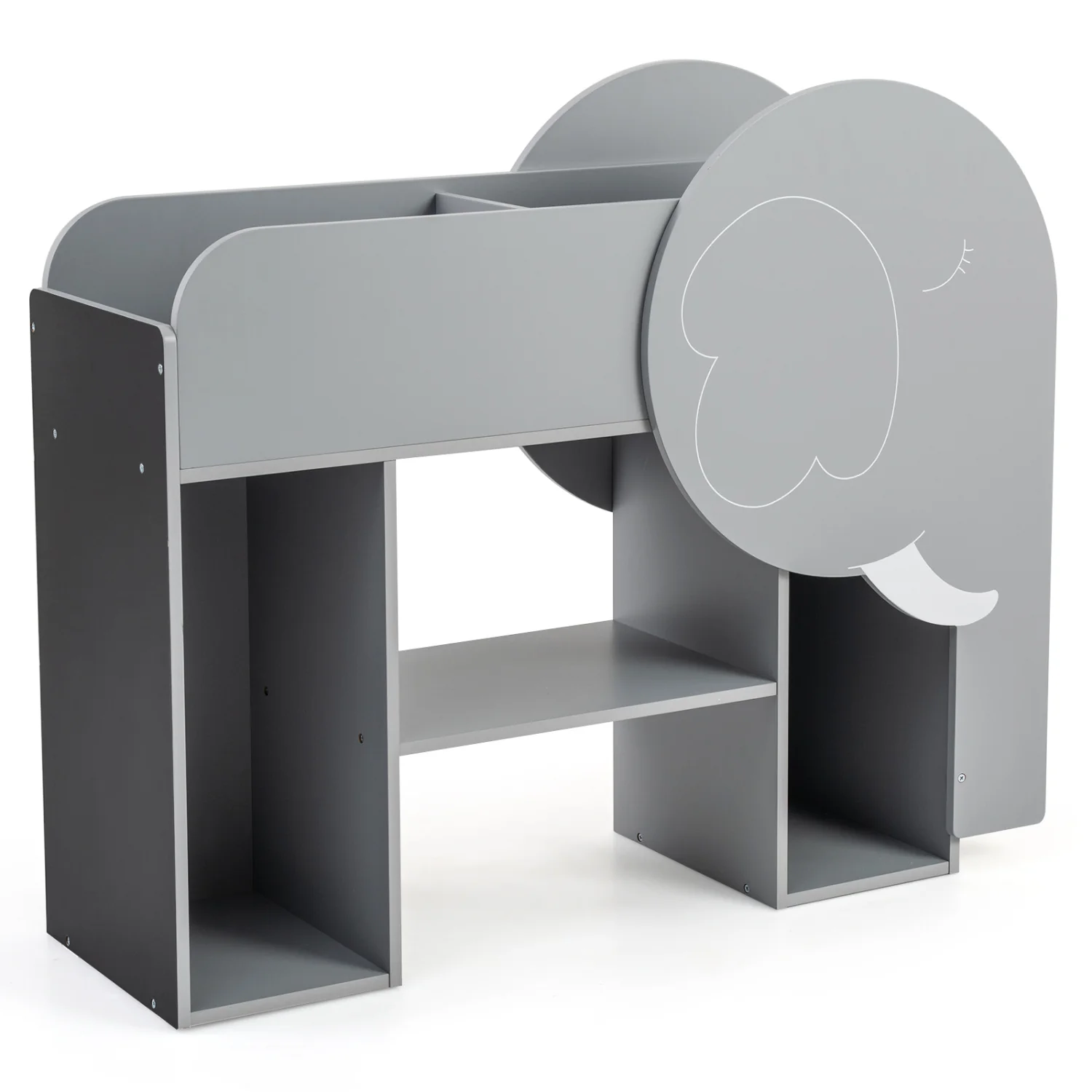 Montessori Bookshelf with Elephant Shape 3-Tier Toddler Toy Storage Organizer-Grey, Gray - Image 4