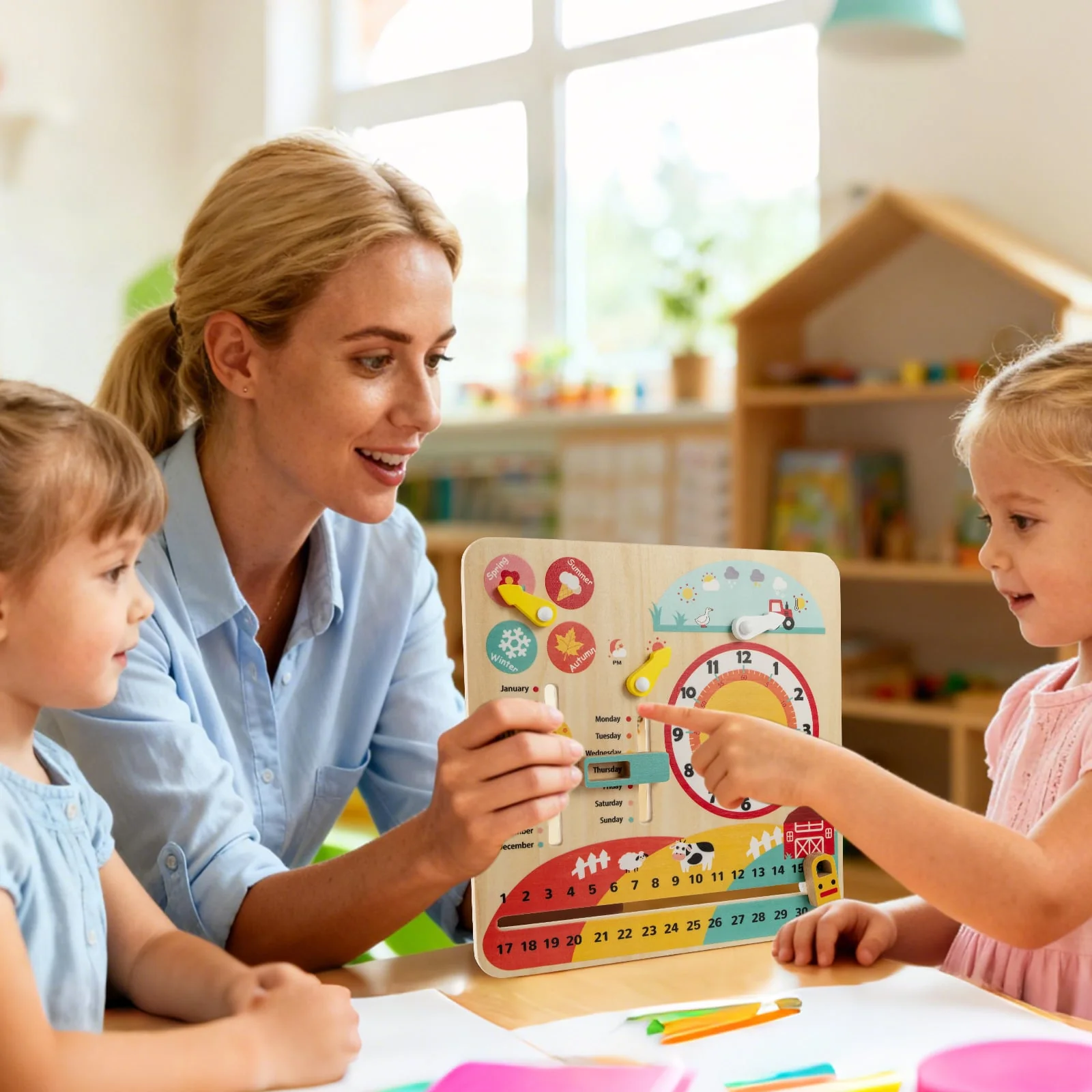 Montessori Wooden Toy for Toddlers Educational Learning Clock Toy About Season - Image 2