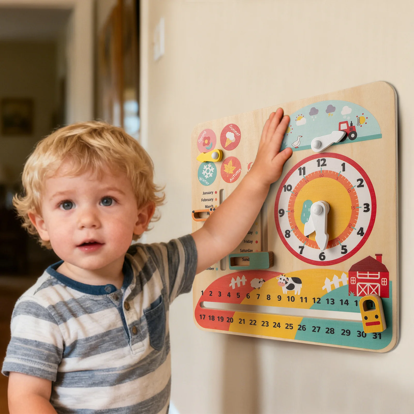 Montessori Wooden Toy for Toddlers Educational Learning Clock Toy About Season - Image 3