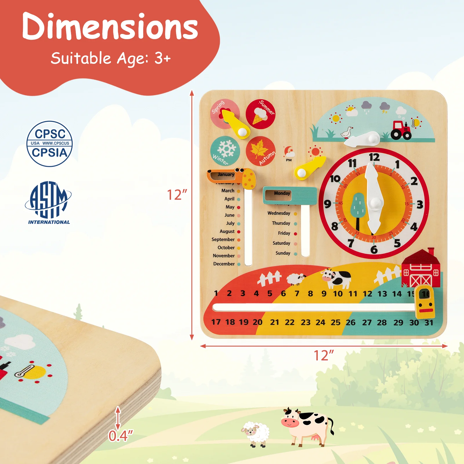 Montessori Wooden Toy for Toddlers Educational Learning Clock Toy About Season - Image 5