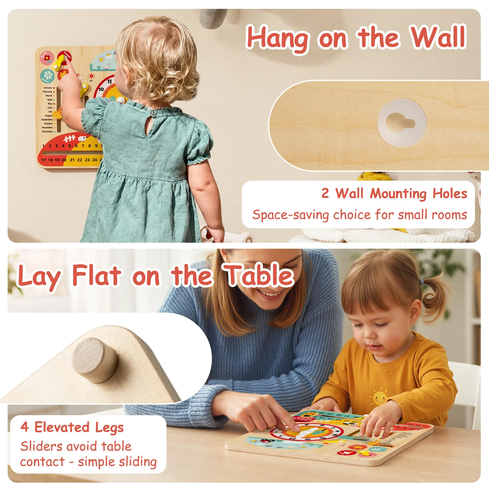 Montessori Wooden Toy for Toddlers Educational Learning Clock Toy About Season - Image 7