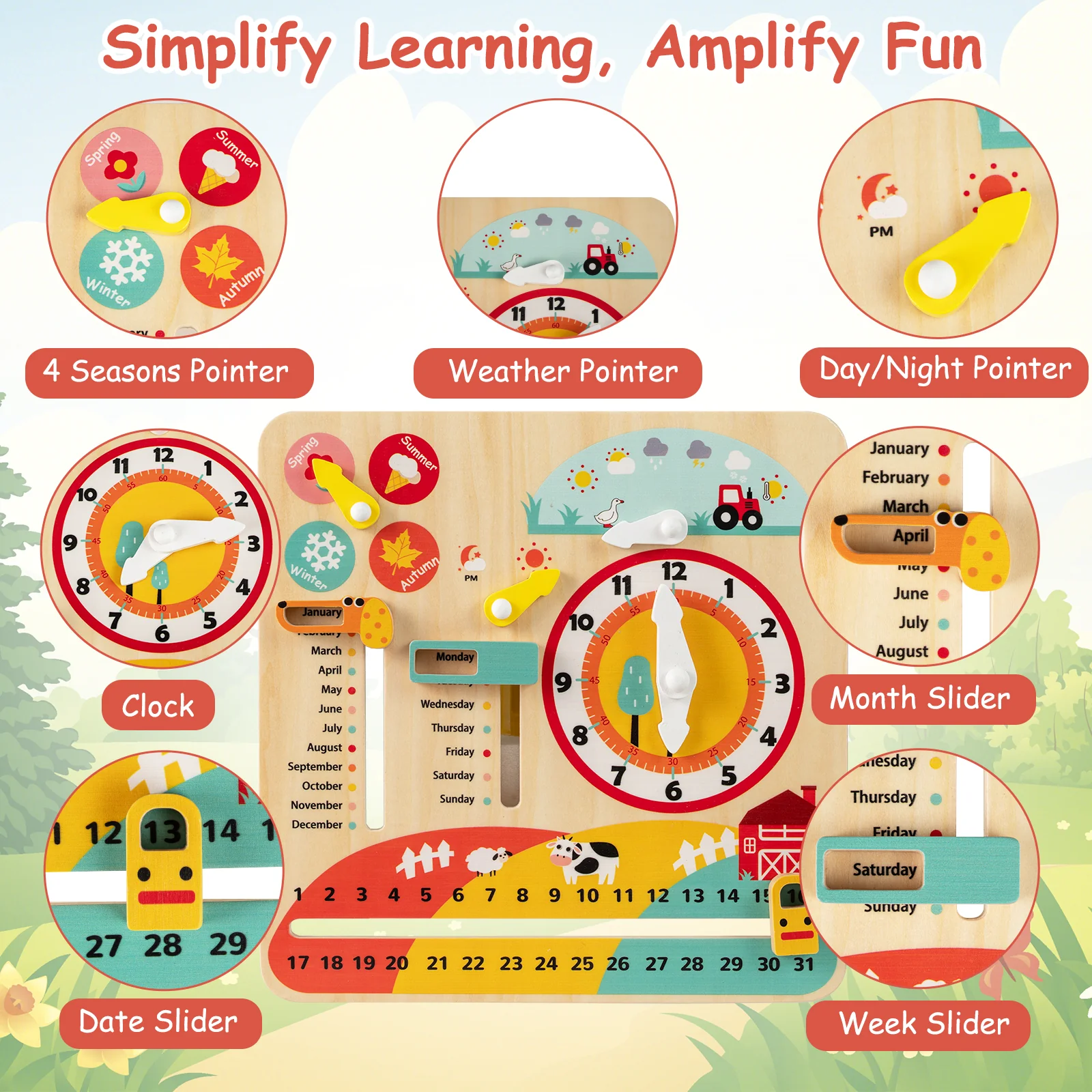 Montessori Wooden Toy for Toddlers Educational Learning Clock Toy About Season - Image 8