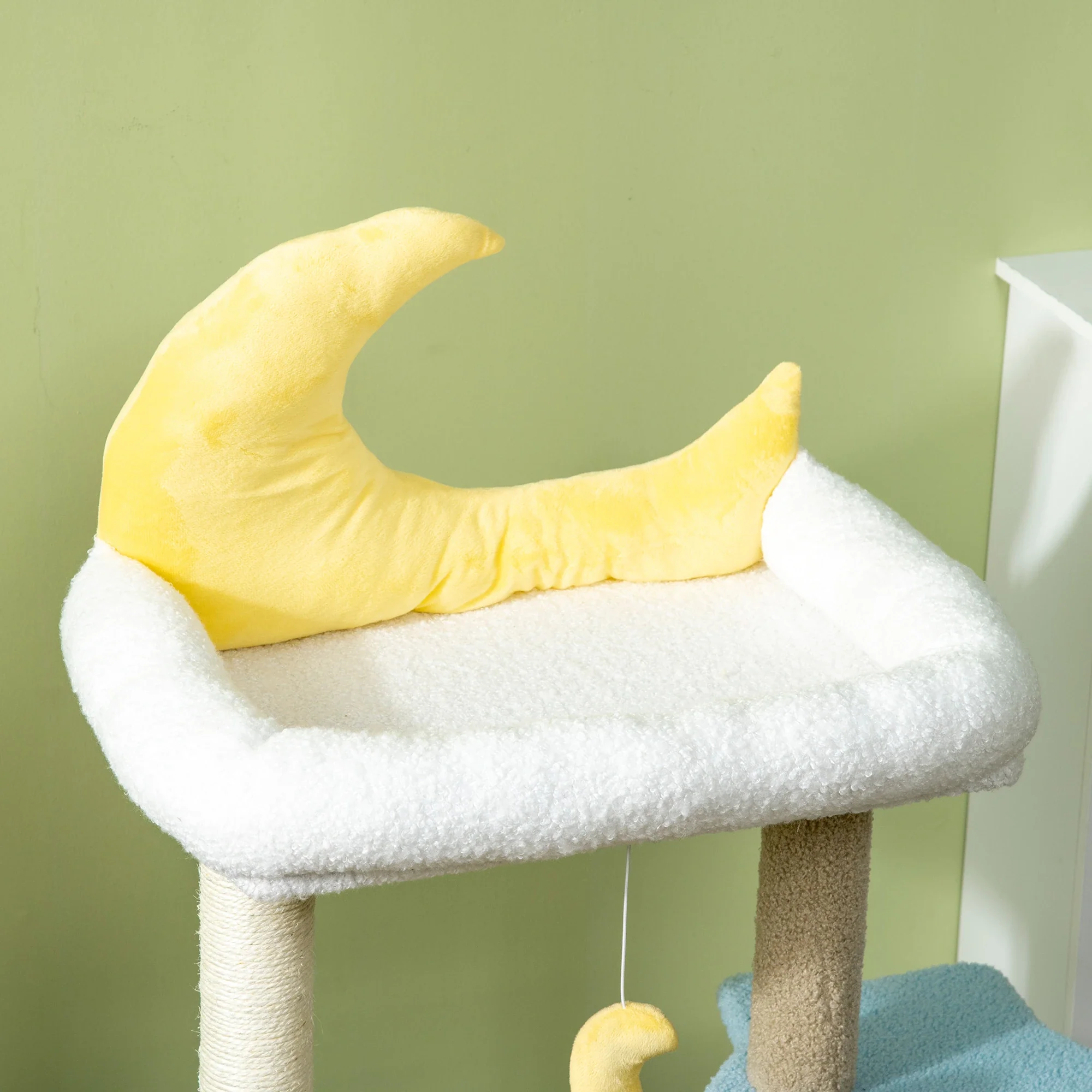 Moon Cat Tower, Teddy Fleece House Bed, Scratching Post, Hanging Toy, Star Platform 41", Blue - Image 10